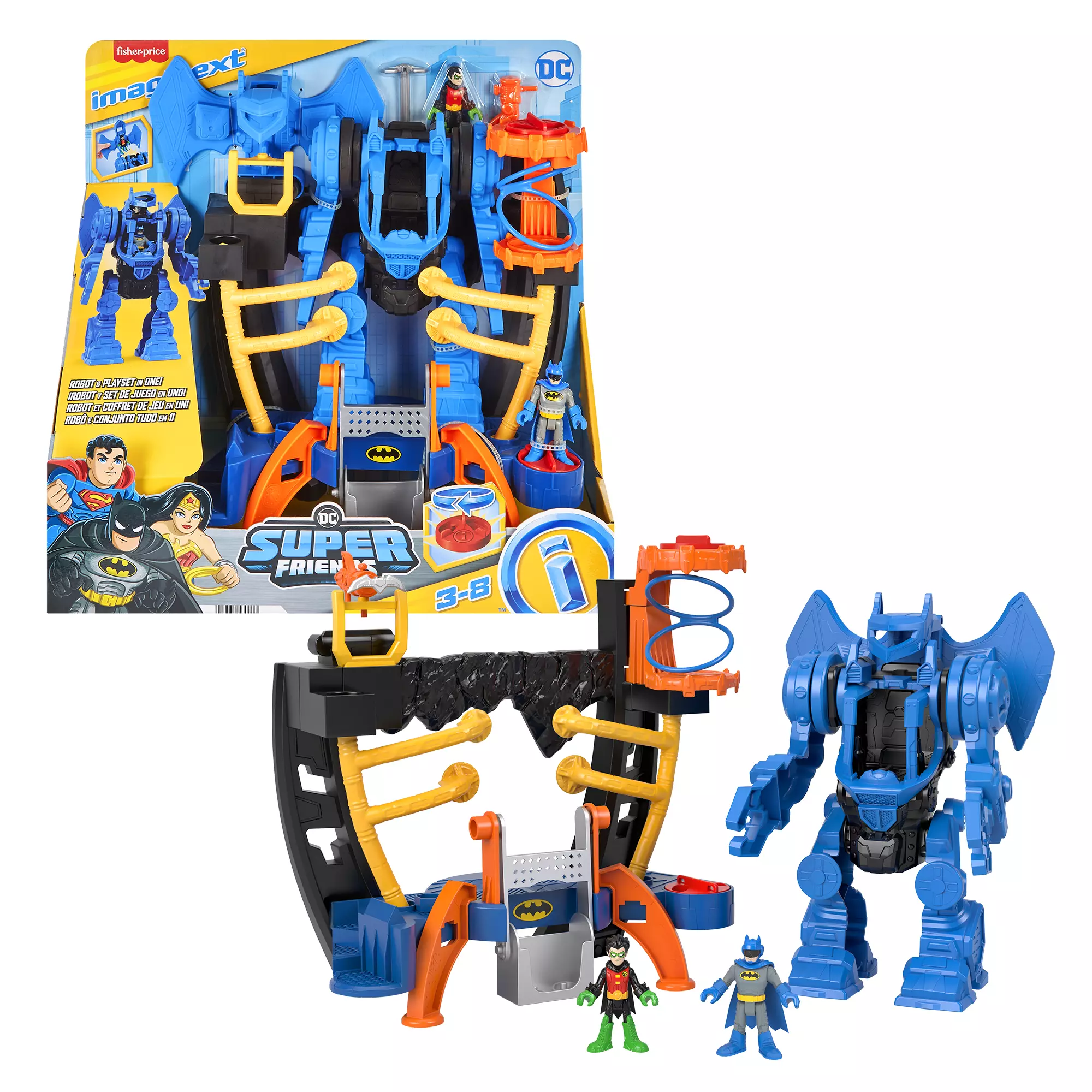 Imaginext DC Super Friends Batman Playset. Robo Command Center with 10-inch Robot Toy For Kids Age 3 years and up