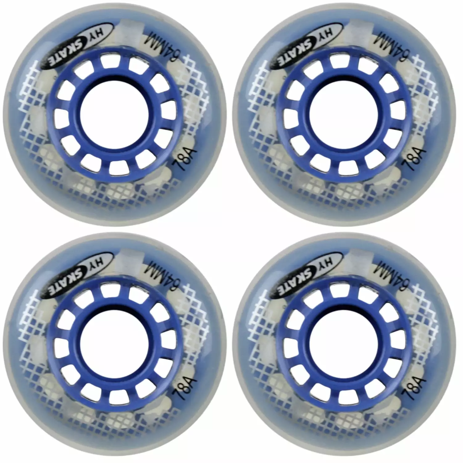 Inline Skate Replacement Wheels 68mm 78A Blue/Clear 4 Pack