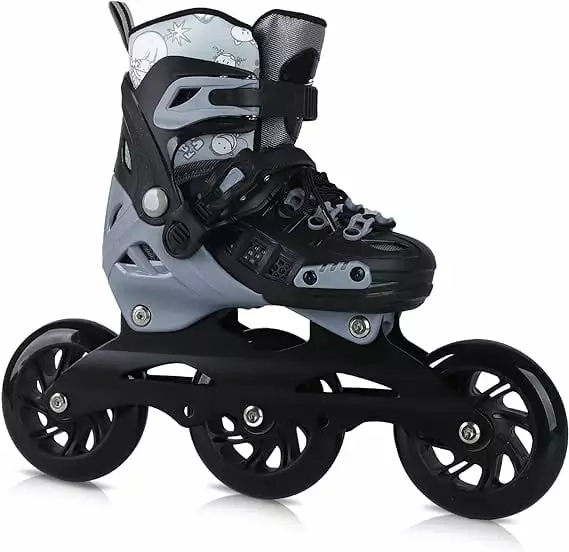 Inline Speed Skates for Kids. 3 Wheels 100mm | 4 Sizes Adjustable Inline Speed Skates for Boys. Girls. Teens - Professional Outdoor Fitness Performance Inline Skates Grey