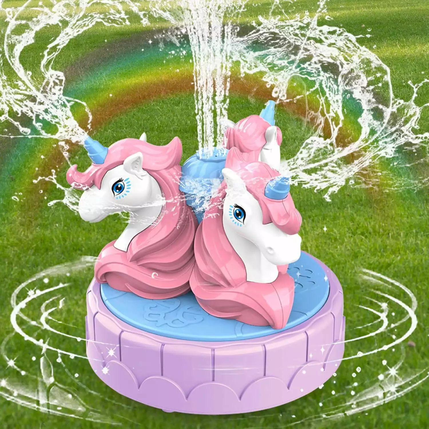 JBee Ctrl Sprinkler for Kids Outdoor Water Toys Backyard Spinning Unicorn Toddler Sprinkler Toy - Summer Outside Toys Attaches to Garden Hose Splashing Fun Toys for 3 4 5 6 7 8 Year Old Boys Girls Gif