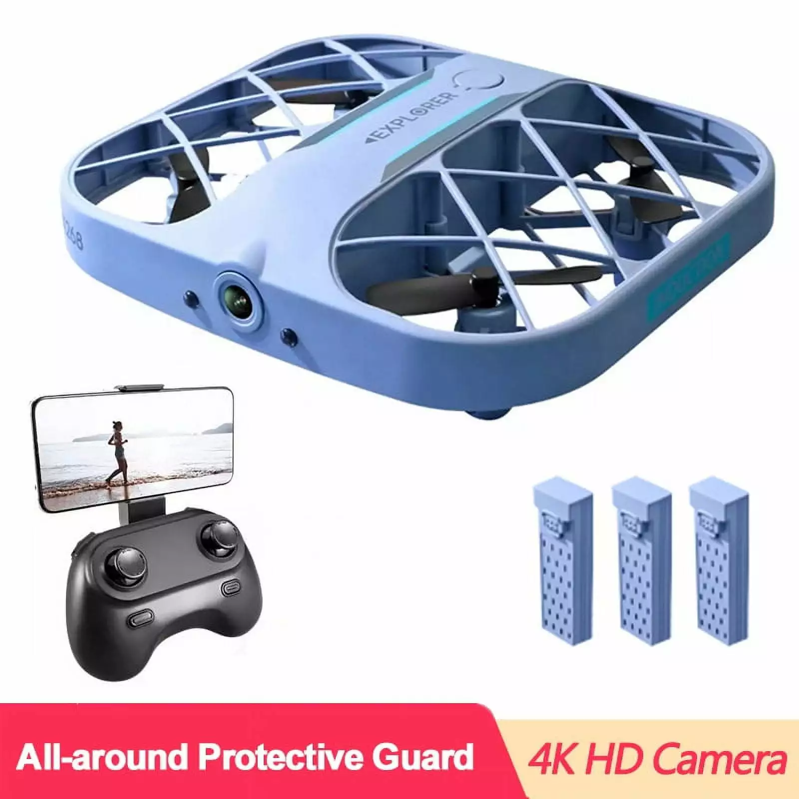 JJRC H107 RC Mini Drone Quadcopter 4K HD WIFI Camera Drone 4CH Helicopter Adult Kids Toy Blue