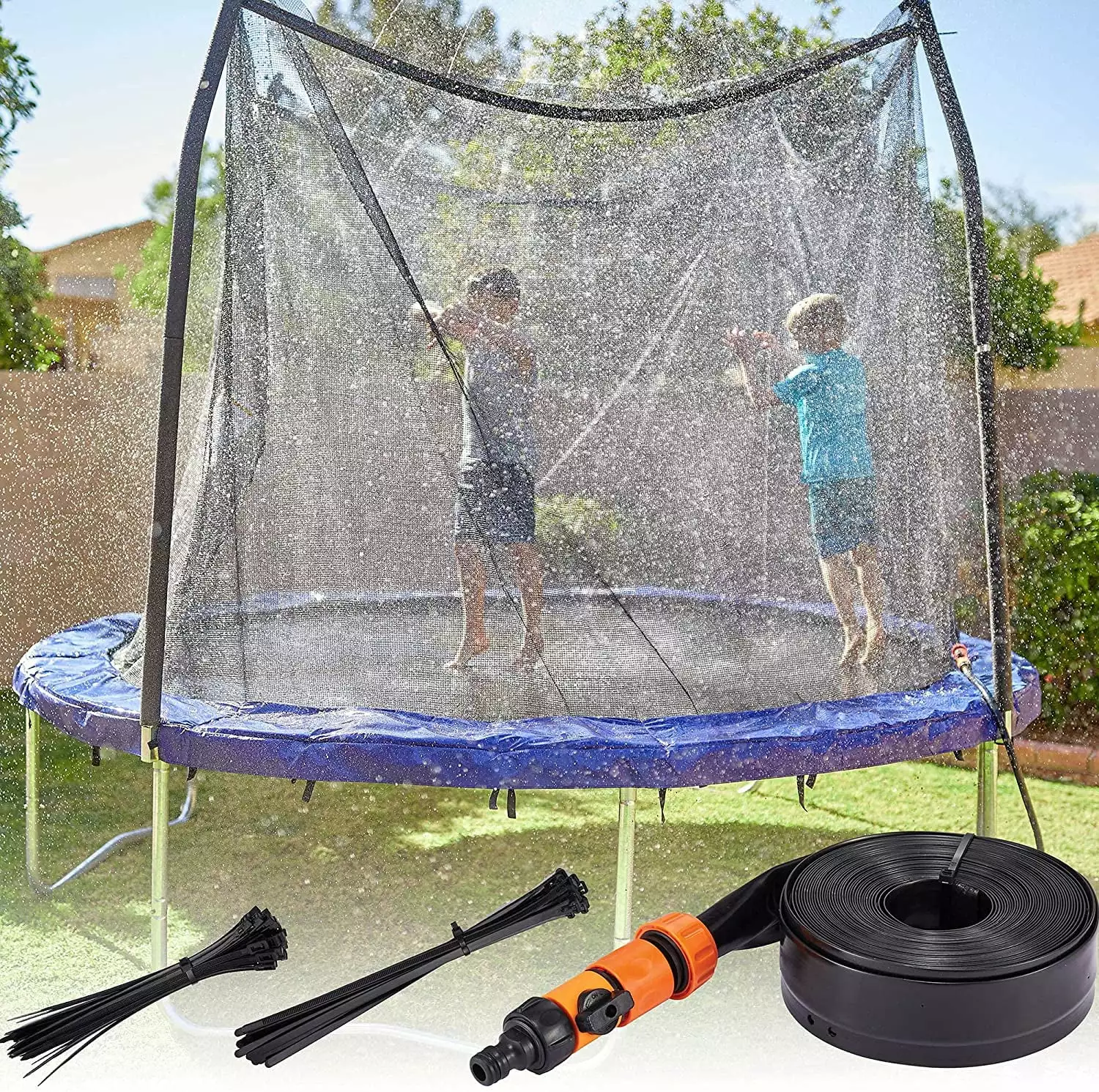 JOYIN 39.4ft Trampoline Sprinkler for Kids. Outdoor Trampoline Backyard Water Park Sprinkler