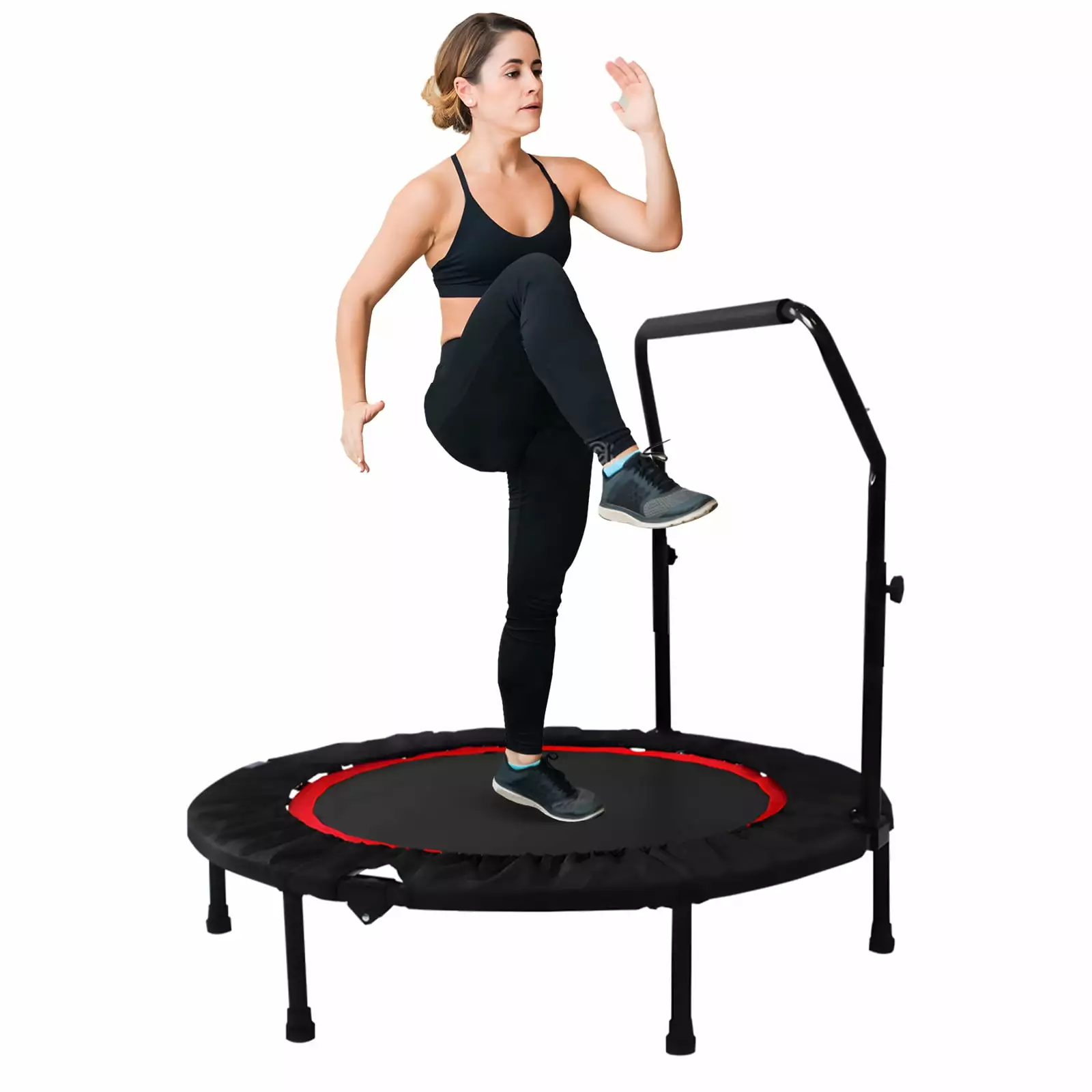 JSTUOKE 40 660lbs Fitness Mini Trampoline. Exercise Rebounder Mini Trampoline for Adults. Foldable with Adjustable Handle and 6 Support Legs