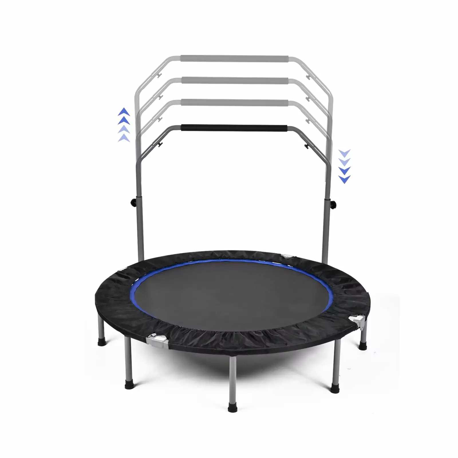 JUMPMKT 40/48 Foldable Mini Trampoline. Indoor Cardio Exercise Trampoline for Adults. Fitness Workout Rebounder with 4-Level Adjustable Foam Handle. Max Load 330/440 lbs