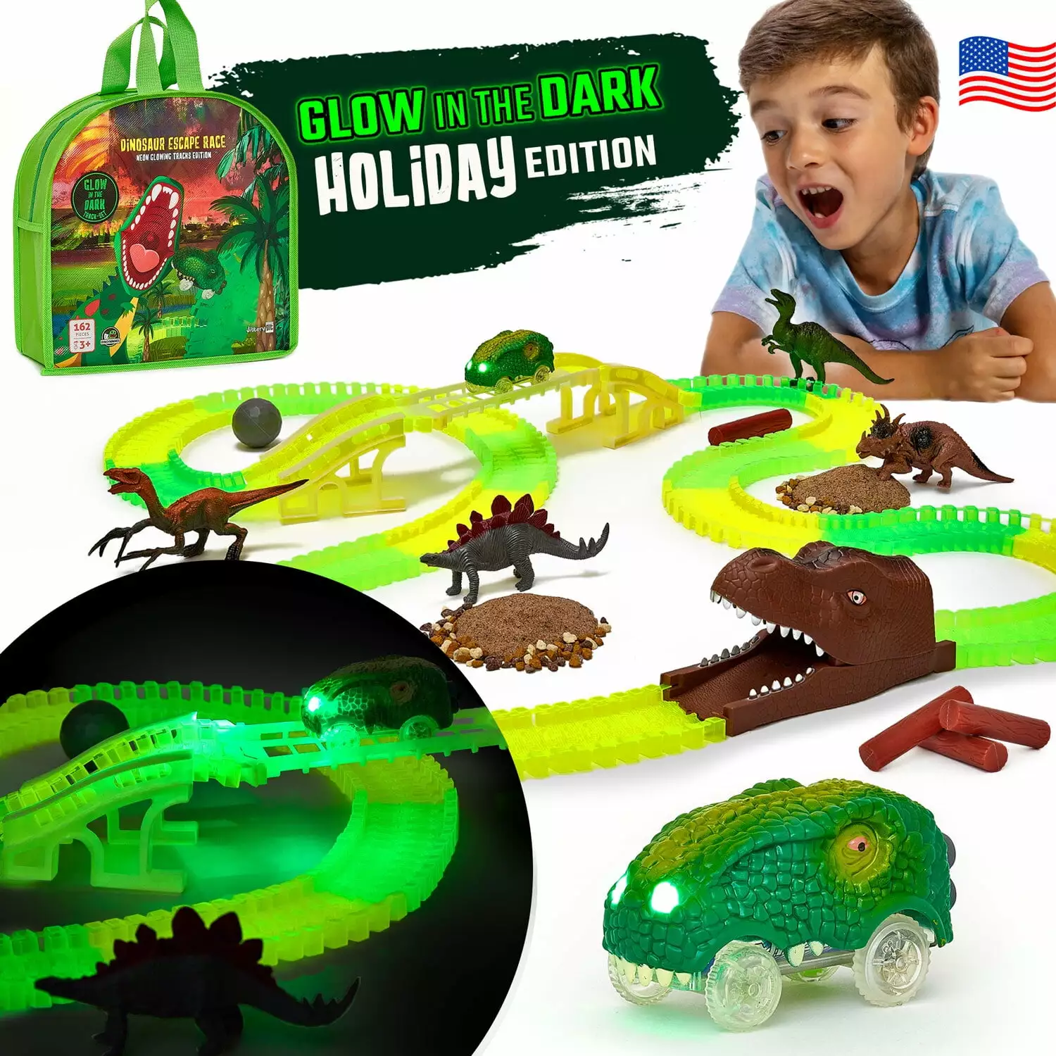 JitteryGit Dinosaur Toys Race Car Track STEM Set | Christmas Gifts For Boys Girls Kids Ages 3 4 5 6 7 8 Years Old