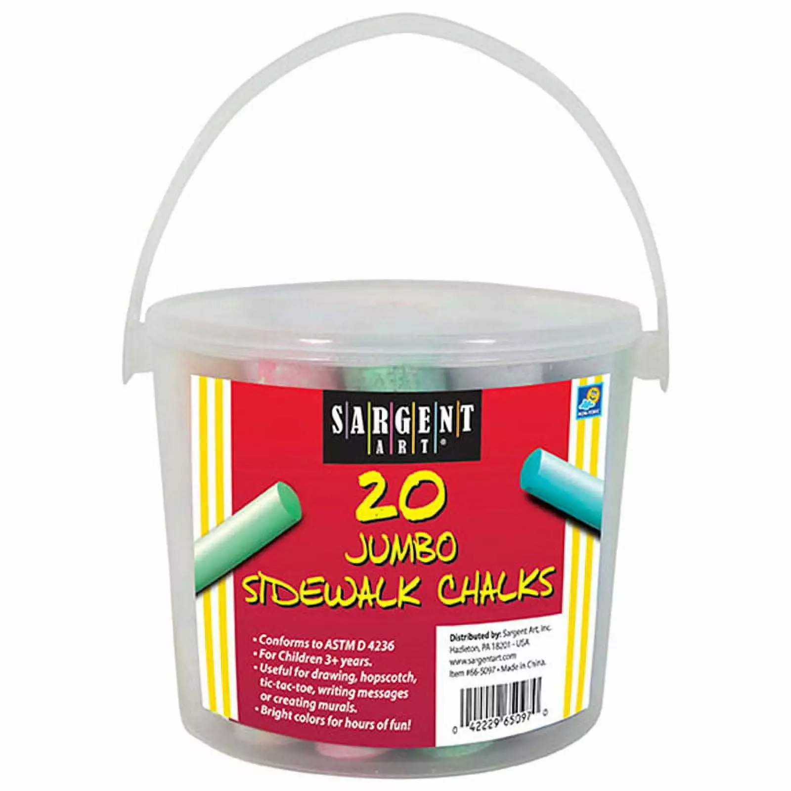 Jumbo Sidewalk Chalk Bucket. Assorted Colors. 20 Pieces | Bundle of 2 Packs