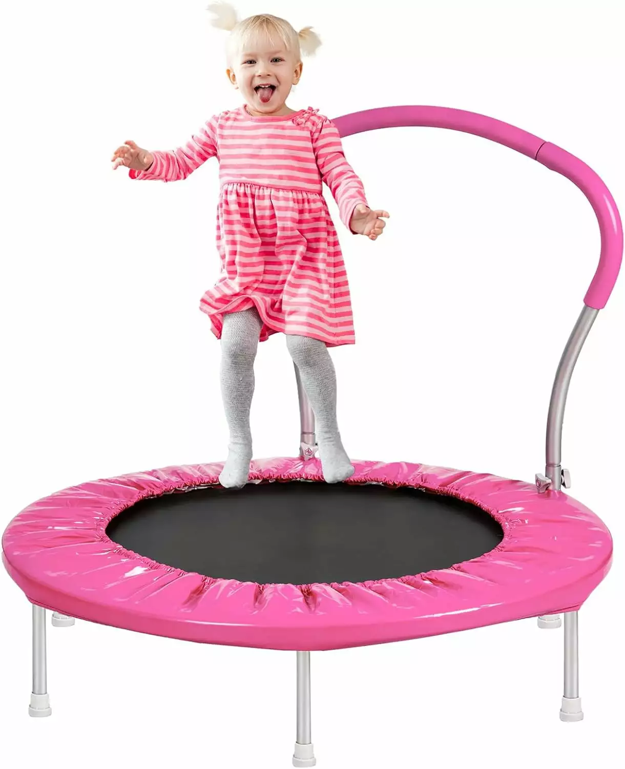 Jump Into Fun 36'' Trampoline for Kids. Toddler Trampoline with Foldable Handle Bar and Safety Padded Cover. Indoor/ Outdoor Mini Fitness Rebounder Trampoline for Adults. Safe and Secure