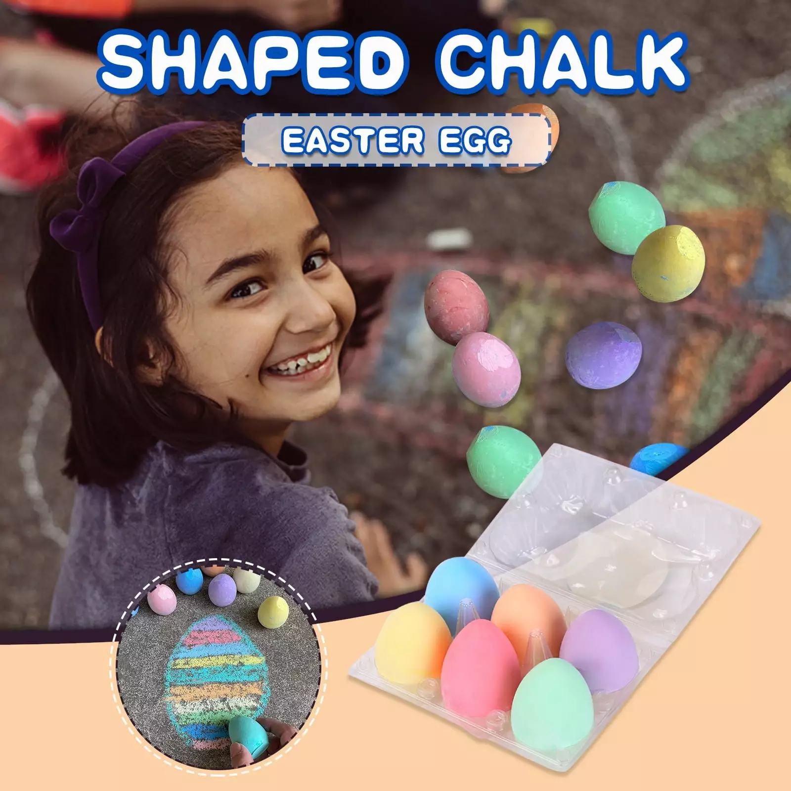 KEVCHE Easter Children Eggs Sidewalk Chalk Pieces 6 Colors Eggs-Shaped Chalk City Multicolor