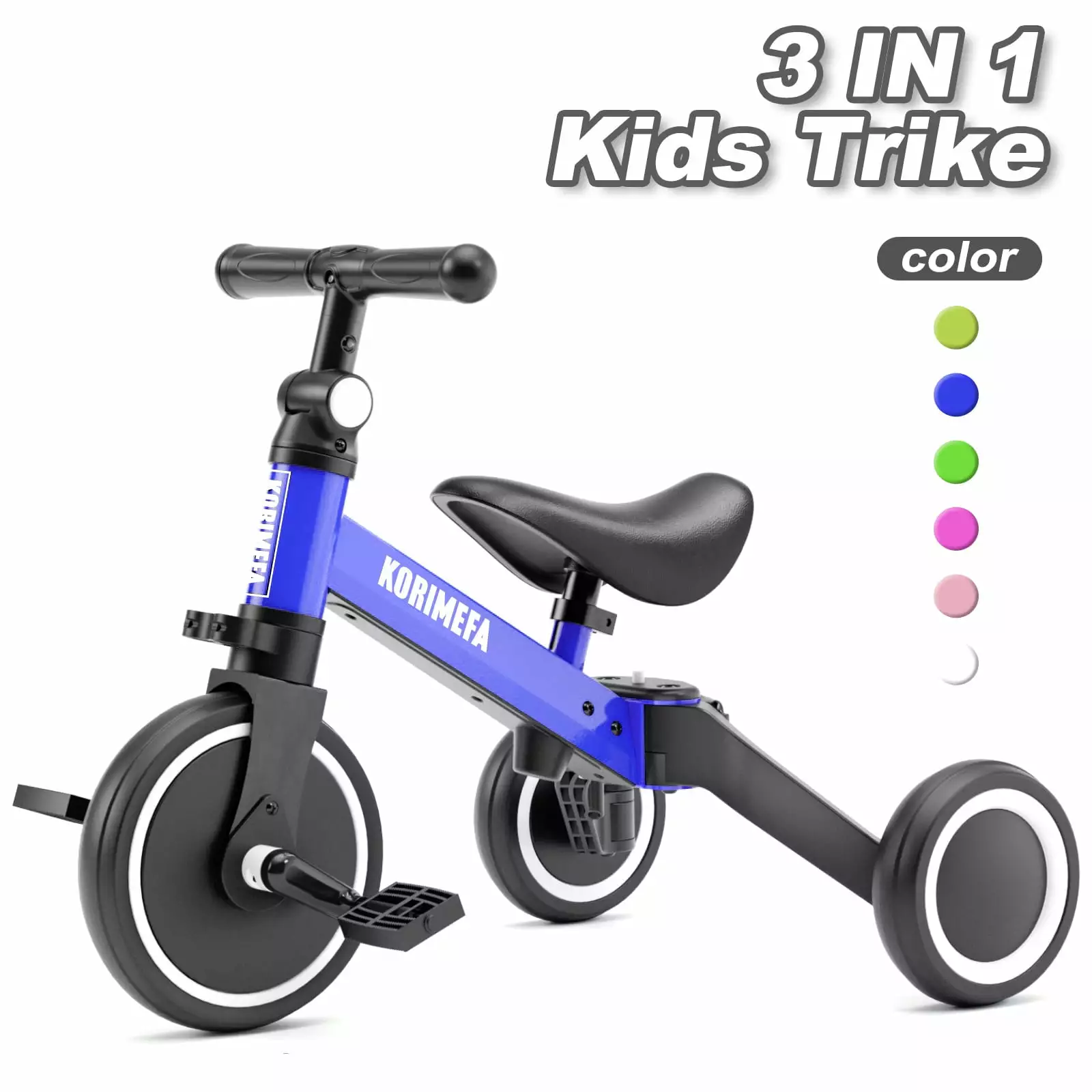 KORIMEFA 3 in 1 Kids Tricycle for 1-4 year olds. Toddler Bike Kids Trike for Balance Training. Baby Bike for Boy Girl