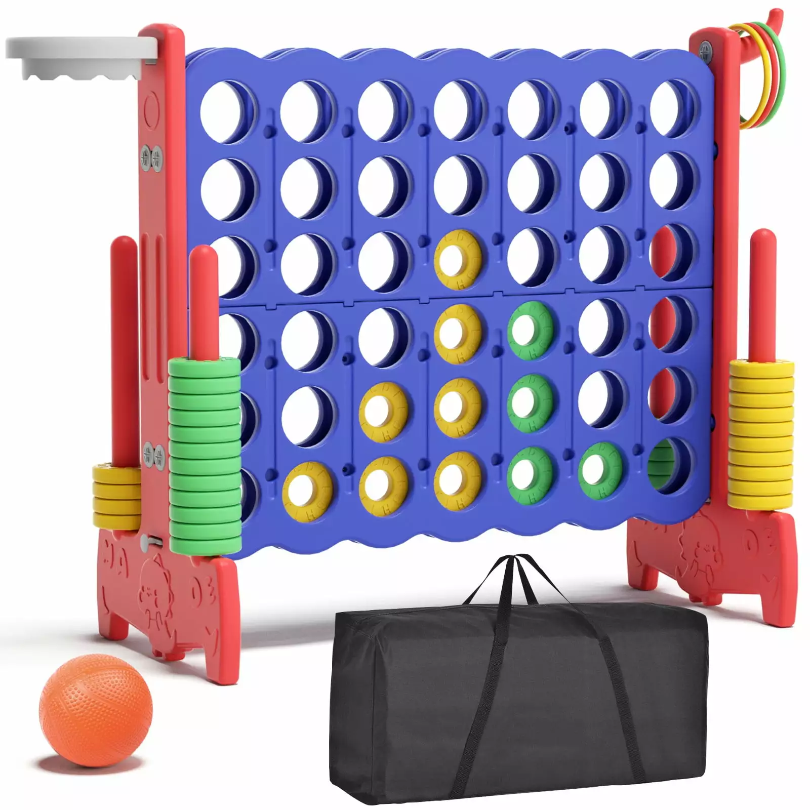 KORIMEFA Jumbo 4-to-Score Giant Game Set. 4 in A Row for Kids Adults. 47'' Jumbo 4-to-Score Toy Set W/ Quick-Release Lever. Build-in Ring. Storage Bag for Indoor & Outdoor Play