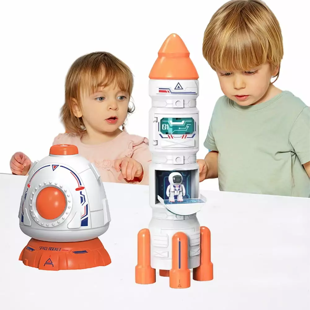 KYAIGUO Toddler Rocket Ship Toys Toddler Space Playset Toy with Sound Light DIY Space Shuttle Rocket Learning Rocket Ship Toys Spaceship Toy with Light Sound