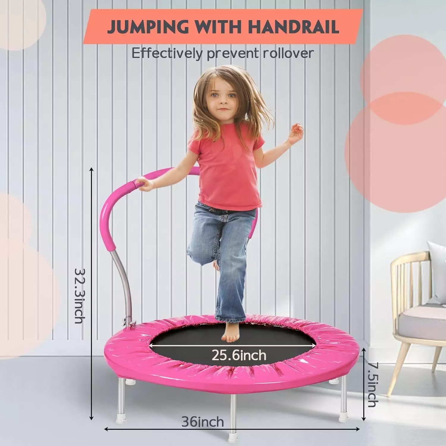 Kacho 36Inch Kids Trampoline for Toddlers with Handle. Indoor Mini Trampoline for Kids. Small Rebounder Trampoline. Adult Fitness Trampoline for Indoor and Outdoor Use