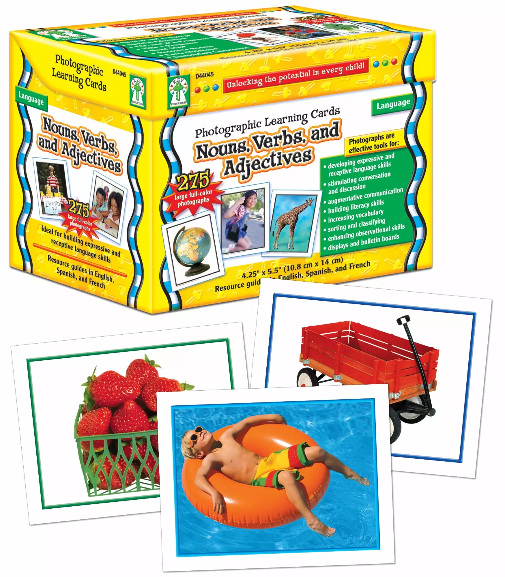 Key Education Nouns. Verbs and Adjectives Learning Cards Grade K-5 (288 cards)