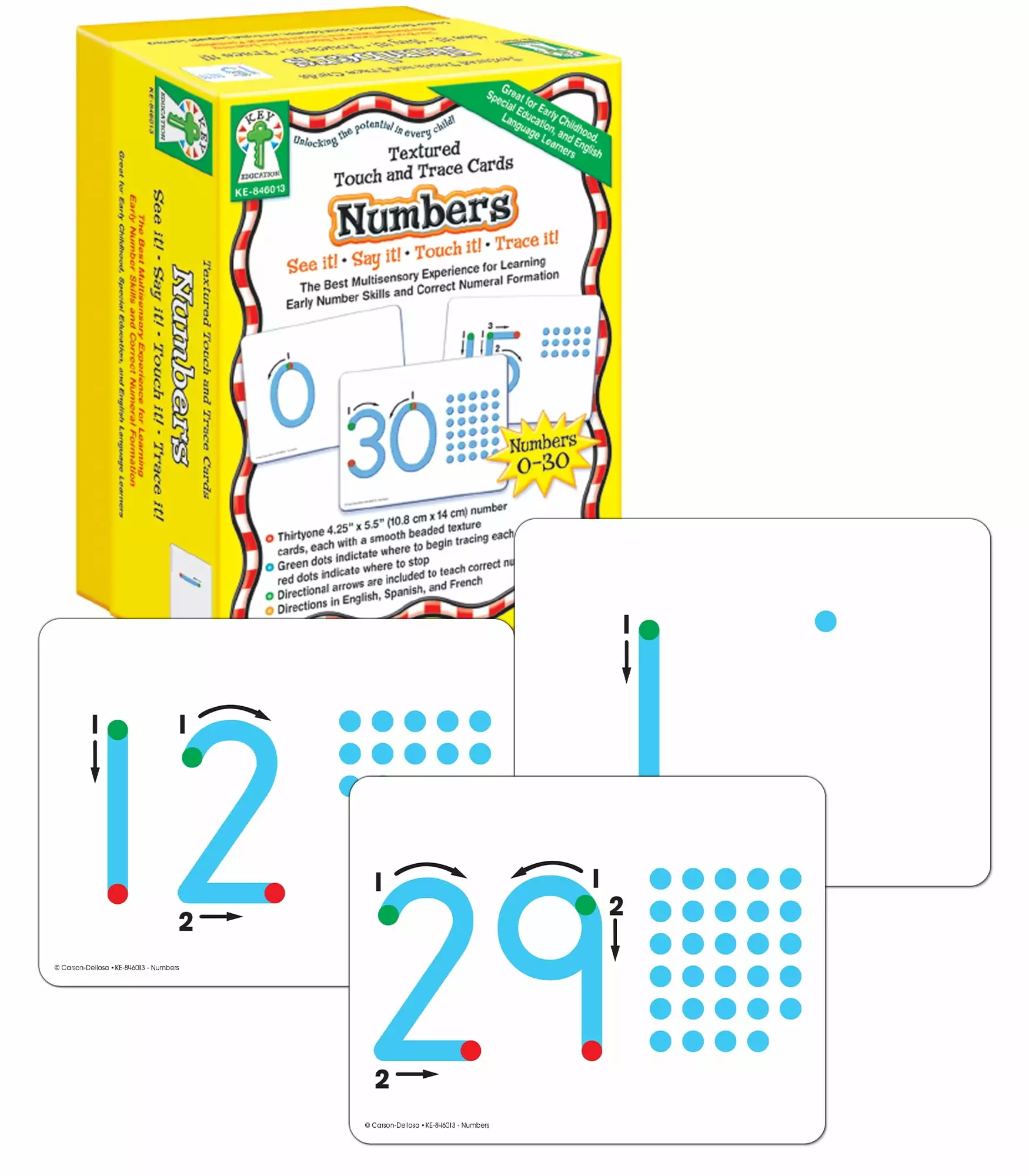 Key Education Textured Touch and Trace Cards Textured Touch and Trace: Numbers Manipulative Grade PK-3 (30 textured cards)