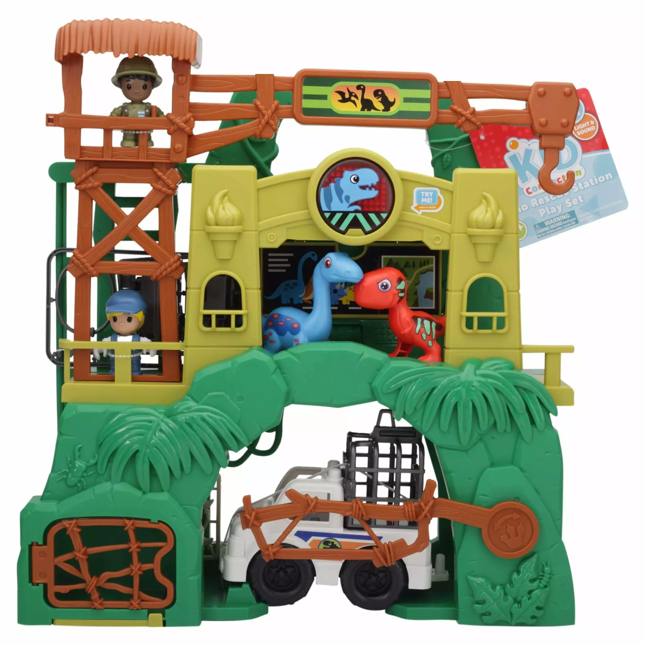 Kid Connection Dinosaur Rescue Station Play Set with Light and Sound. 28 Pieces. Toddler Toys