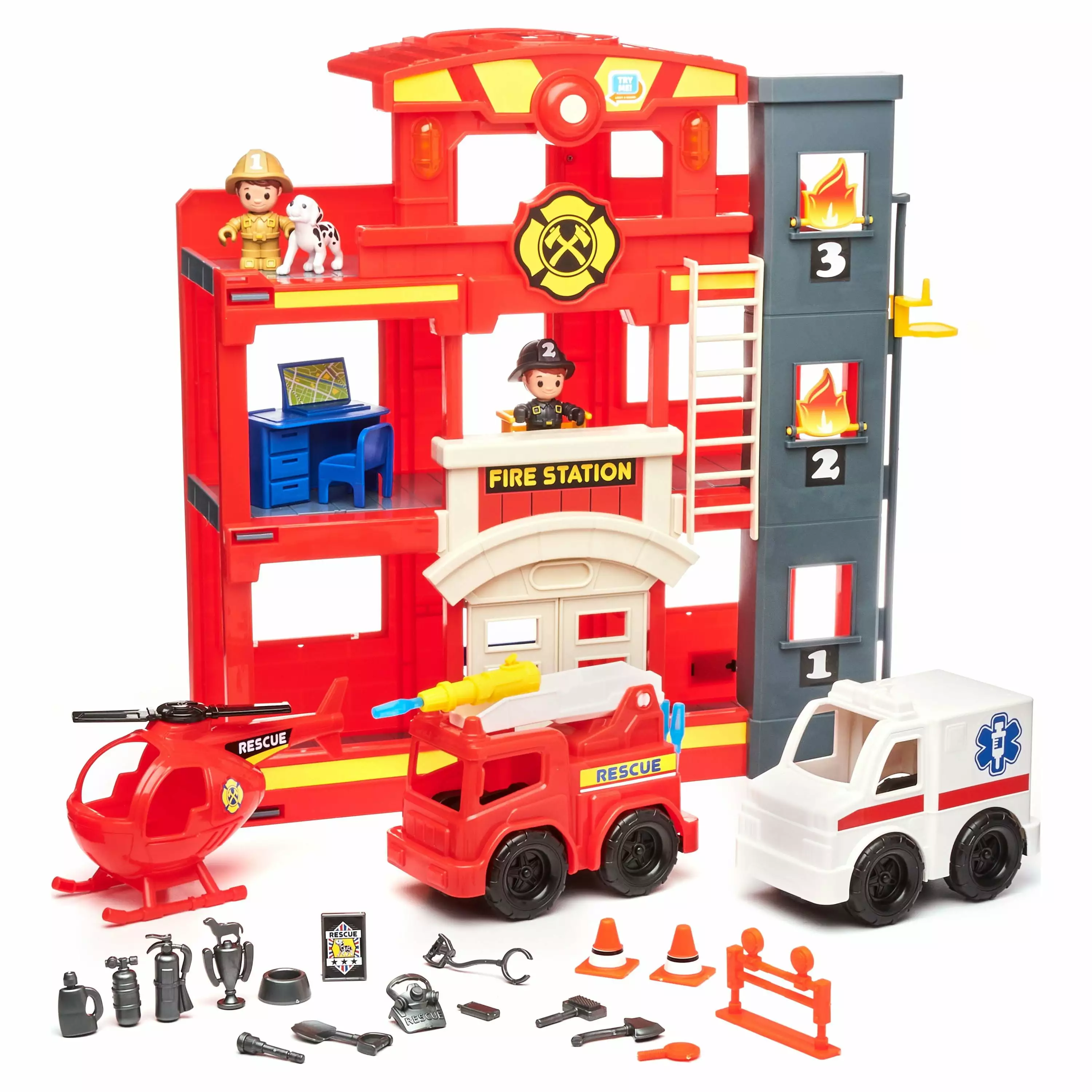 Kid Connection Fire Station Emergency Vehicle Playset. 31 Pieces. Toddler Toys