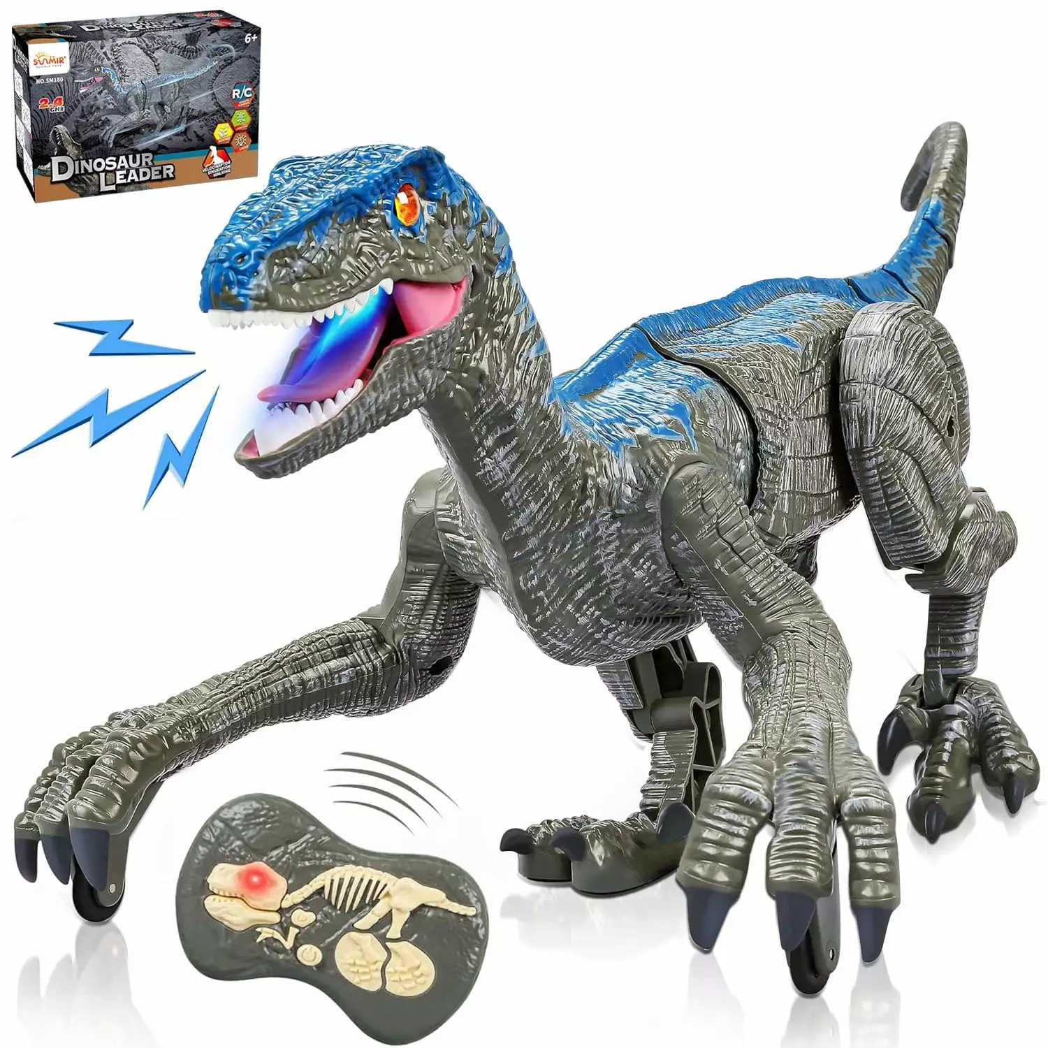 Kid Odyssey RC Dinosaur Toys for Kids Age 5-7 8-12. Velociraptor Jurassic Dino Electronic Pets Interactive Toys Rechargeable. with 3D Eye. LED Light. Realistic Roaring. Shaking Head and Tail Wagging