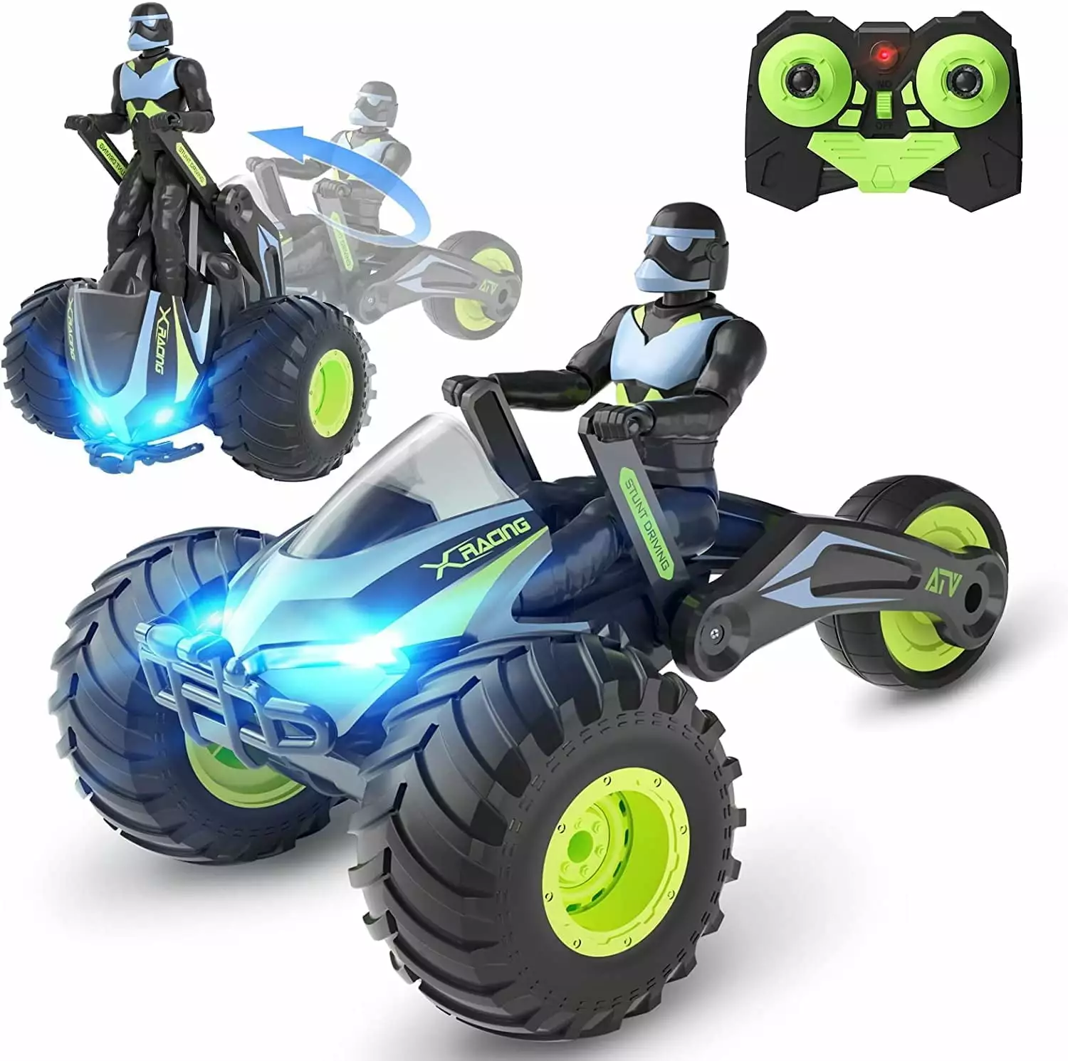 Kid Odyssey Remote Control Car. Rechargeable Off Road RC Car. 2.4GHz RC Motorcycle Toy. 360?? Spins RC Stunt Car with LED Lights. Sit Stand Action Figure. Christmas Birthday Gifts for Kids. Green