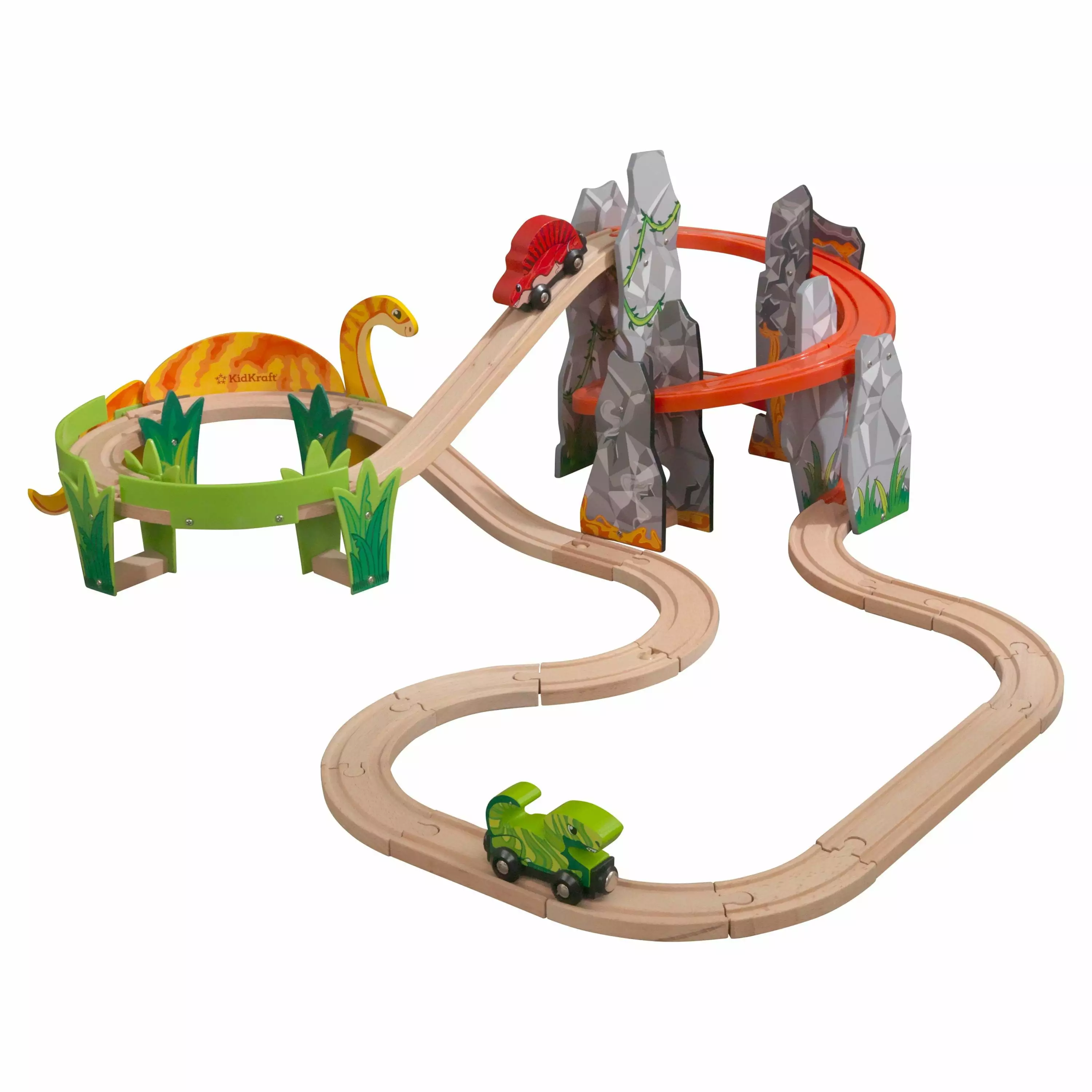 KidKraft Adventure Tracks: Dino World Volcano Escape 32-pc. Wooden Train Track Play Set