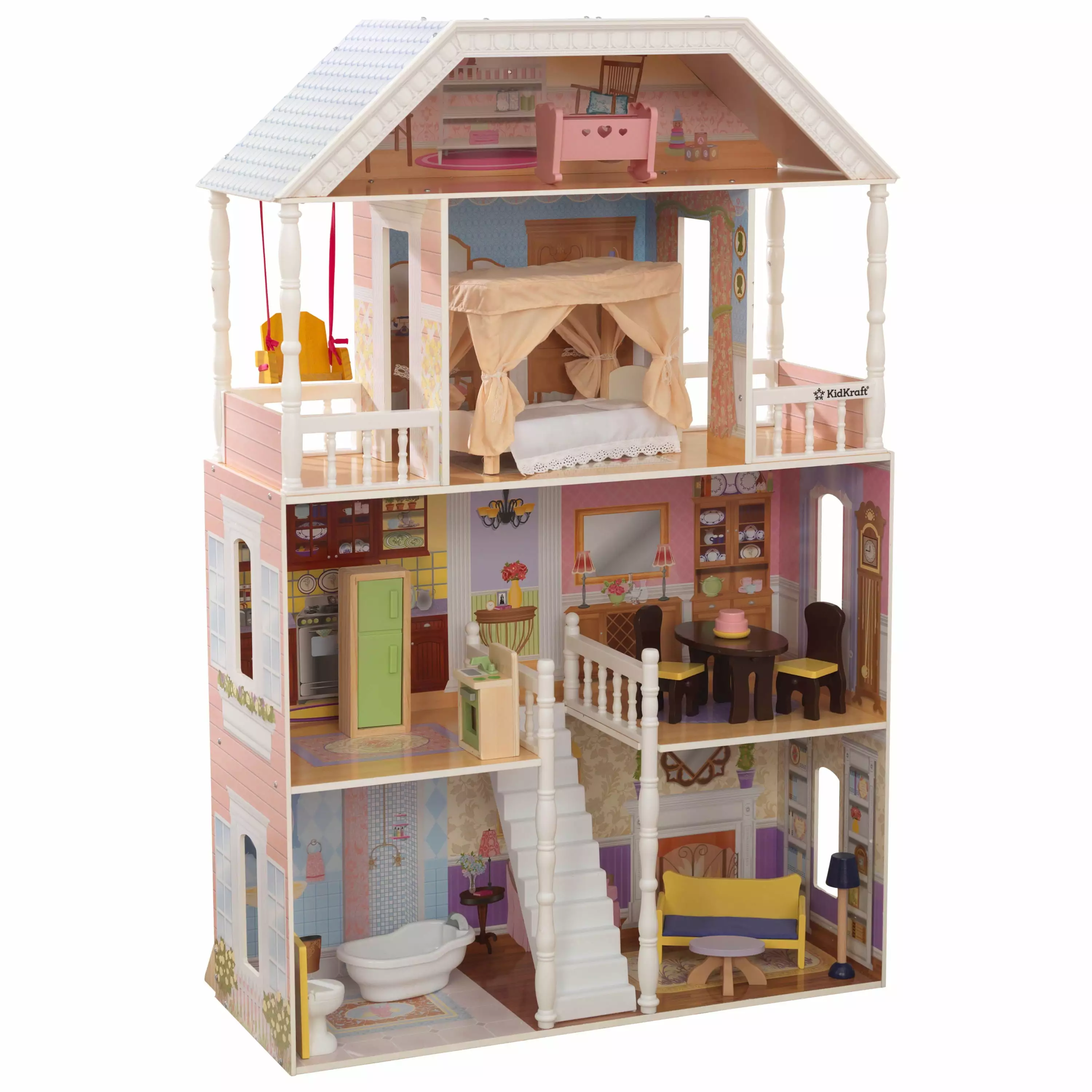 KidKraft Savannah Wooden Dollhouse with Porch Swing and 14 Accessories. Ages 3 and up