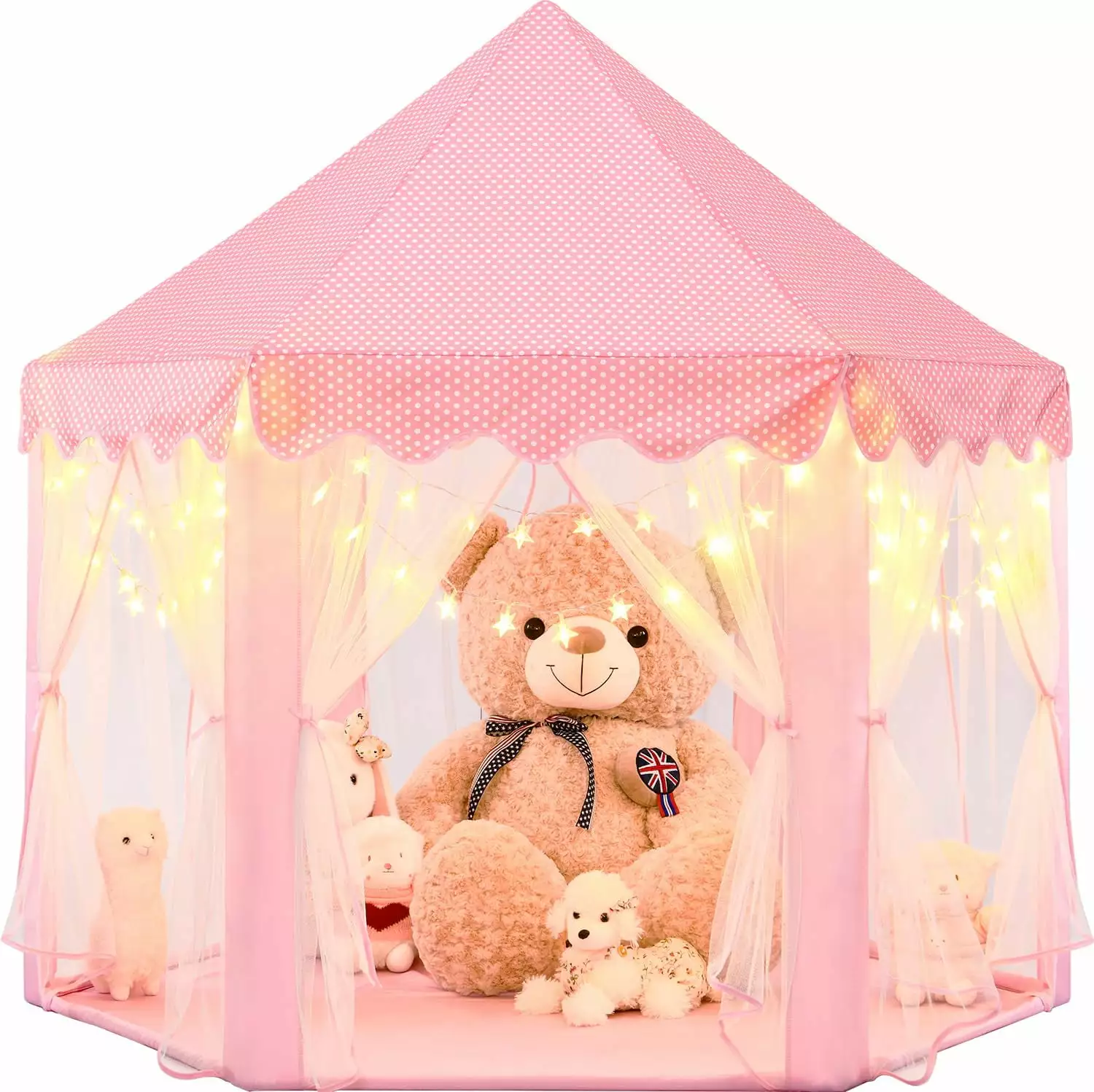 KiddiTouch Pink Princess Tent for Girls. Kids Play Tent with LED Star Lights. Castle Playhouse Tent for Children Toddlers Indoor Outdoor Games. 55??53 Inches