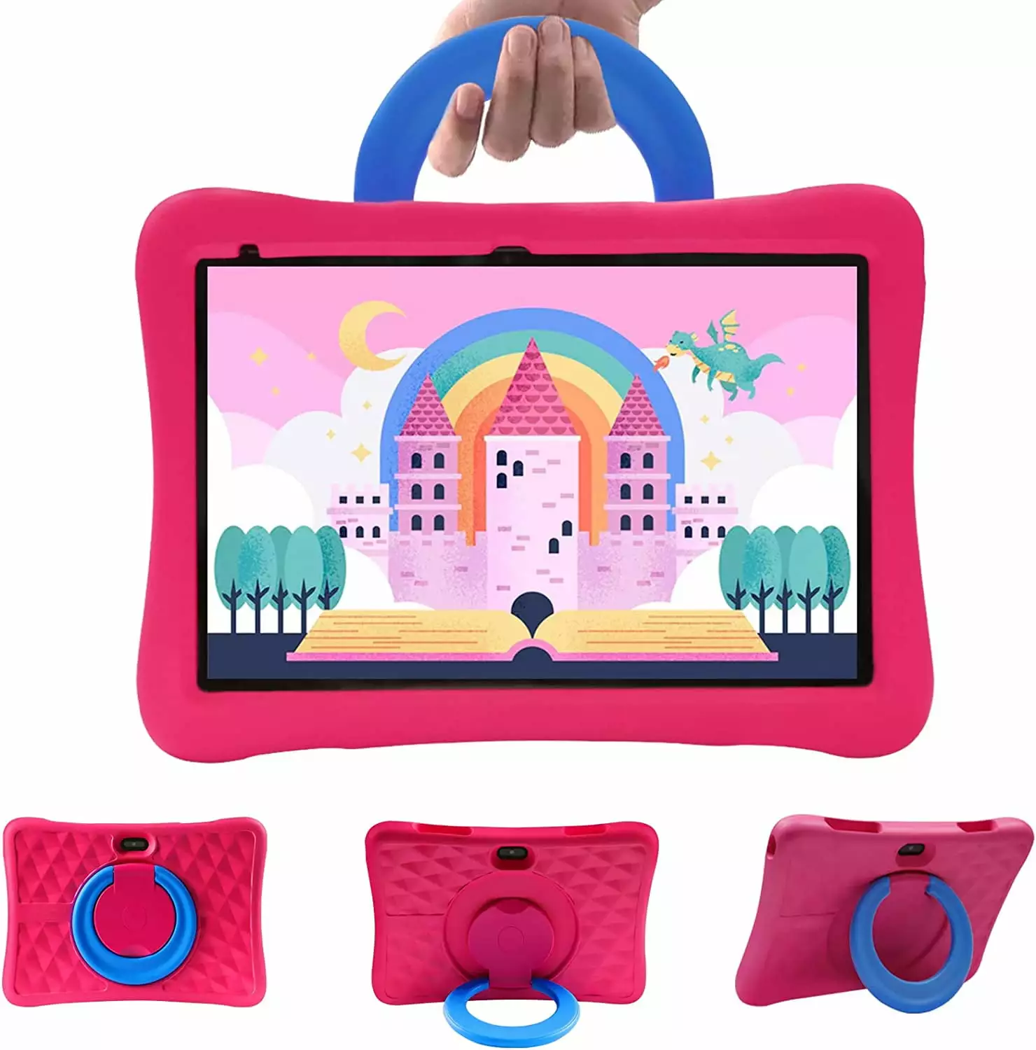 Kids Tablet 10 inch. Android Tablet for kids. IPS HD Display 1280 X 800. 2GB+32GB ROM. Games. Wi-Fi. Parental Control. Dual Cameras. Tablet Silicone Case. Gift for girlsPink)