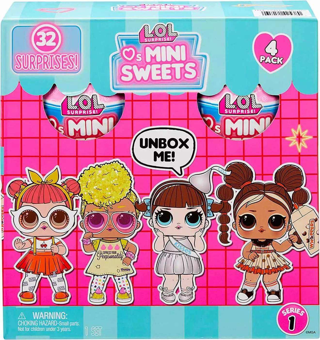 L.O.L. Surprise! Loves Mini Sweets Dolls 4-Pack #2 Jolly Rancher. Hersheys Chocolate. Whoppers. Peeps w/ 32 Surprises. Candy Theme. Accessories. Collectible Doll. Paper Packaging