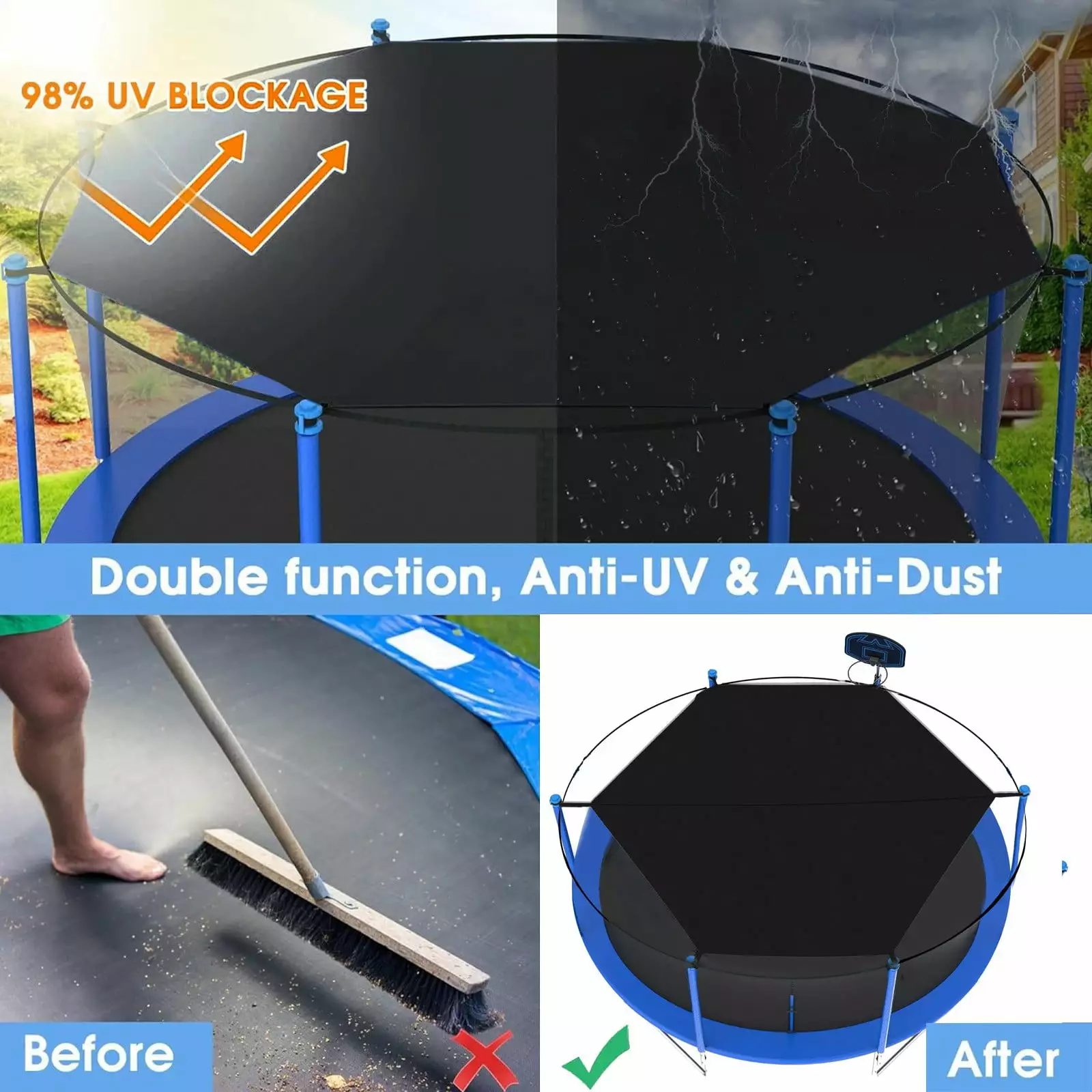 LILELIS New 13 Laptop Trampoline Shade Cover Sun Defence Trampolines Canopy Easy To Install Trampolines Sunshade Accessories For Outdoor Backyard Playground Black 300?? 260cm Gifts