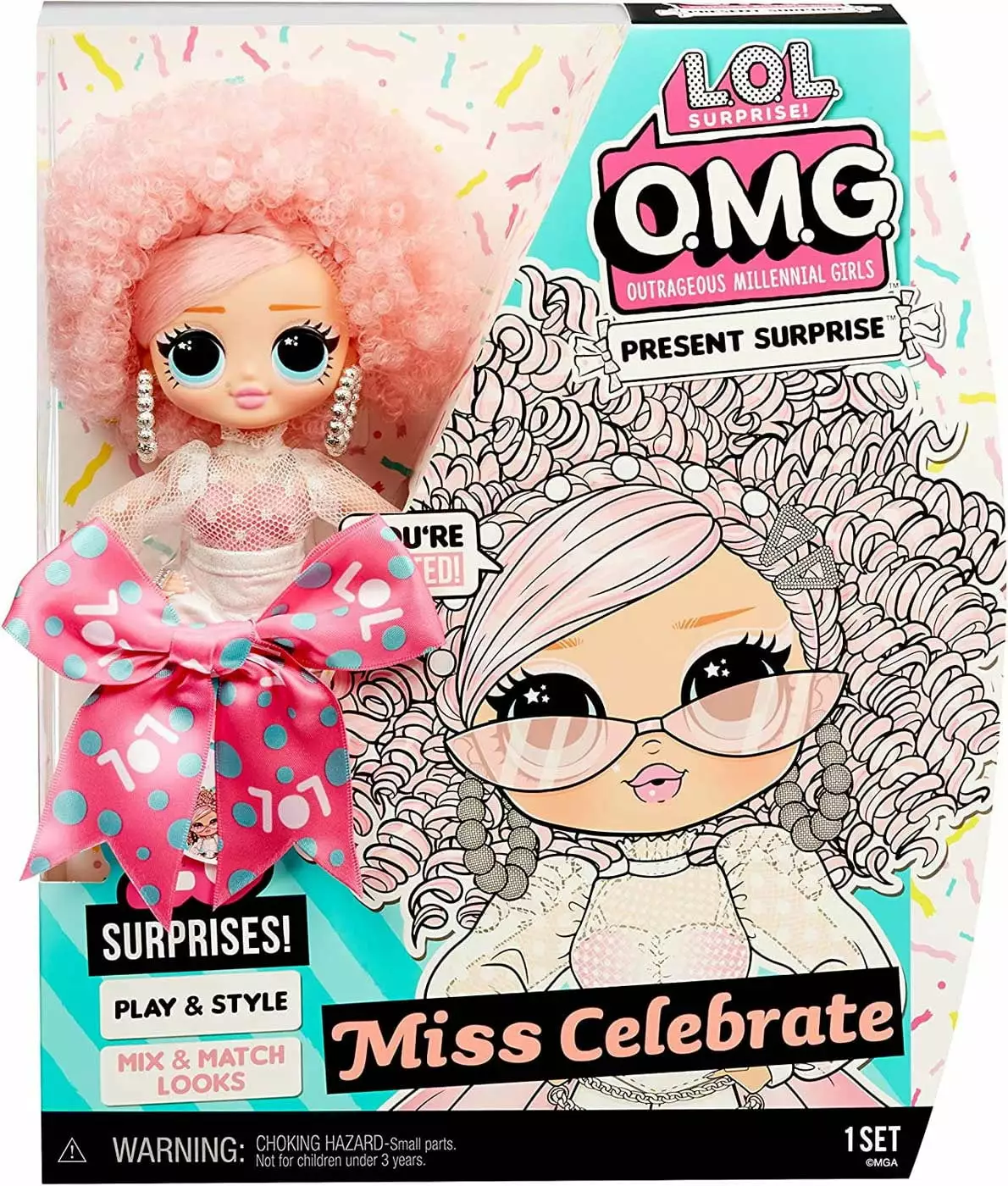 LOL Surprise OMG Present Surprise Series 2 Fashion Doll Miss Celebrate with 20 Surprises ?C Great Gift for Kids Ages 4+