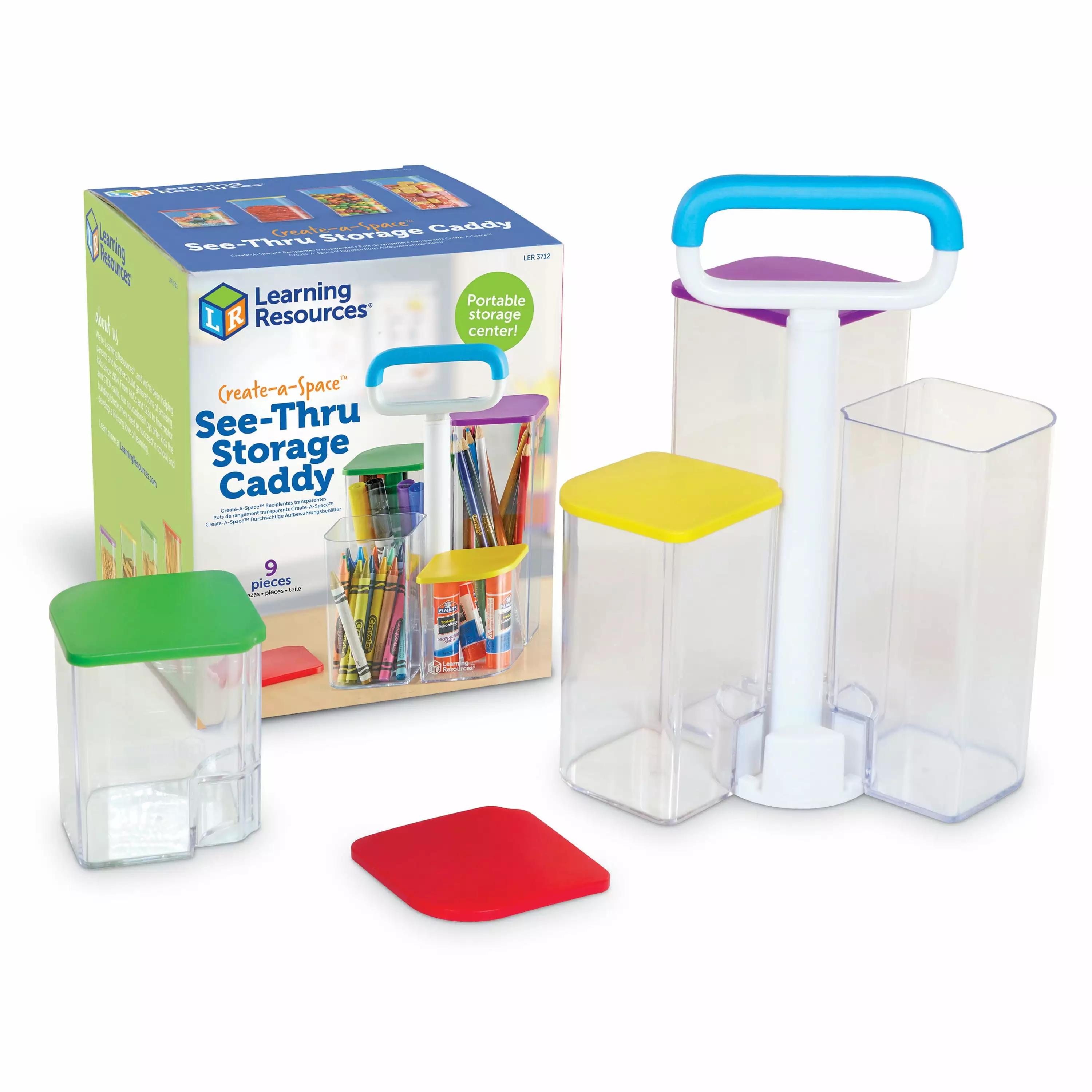 Learning Resources Create-a-Space See-Thru Storage Caddy - 9 Pieces Classroom and Desk Organizer. Craft Storage