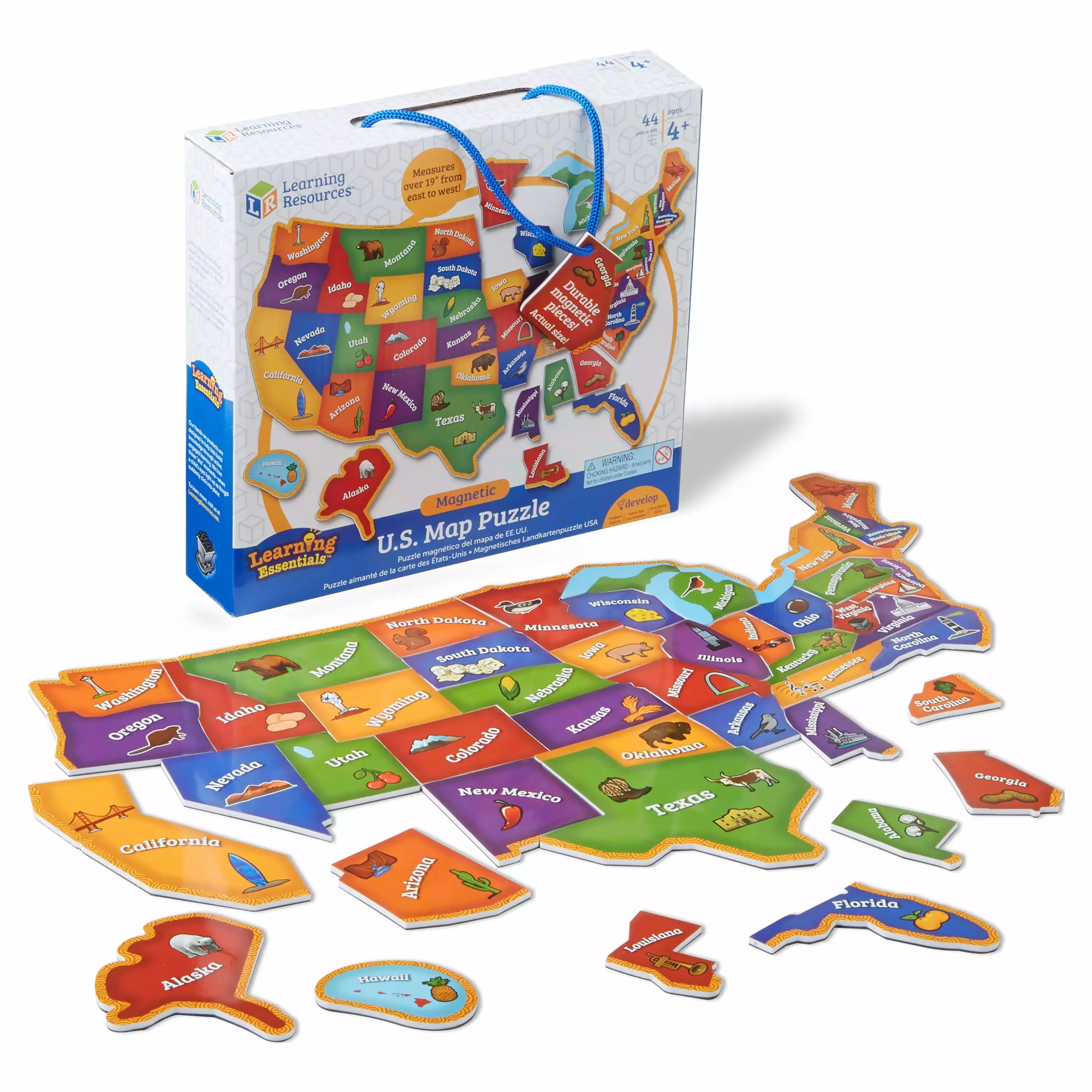 Learning Resources Magnetic U.S. Map Puzzle. Fun Geography for Kids. US Map. Develops Fine Motor Skills. 44 Pieces. Ages 4+