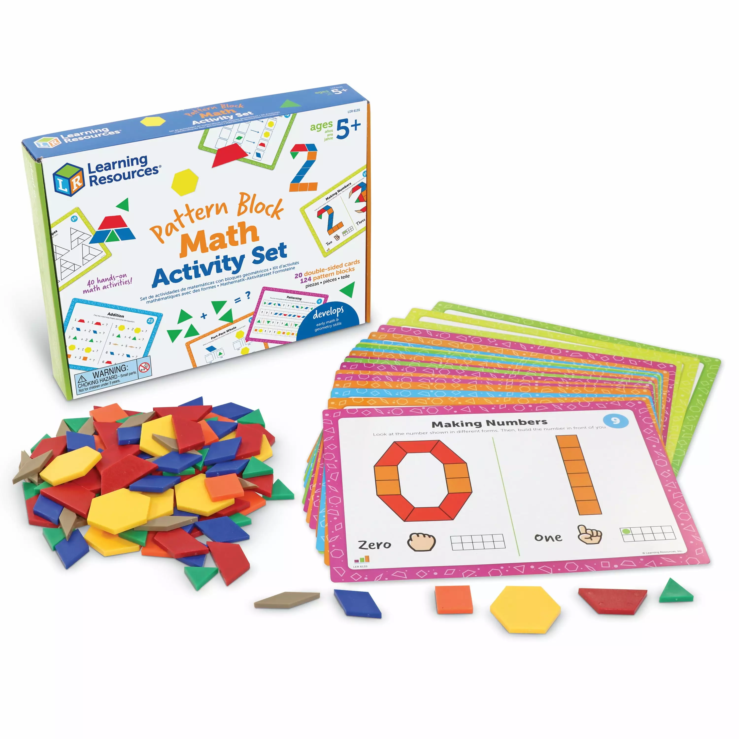 Learning Resources Pattern Block Math Activity Set - 144 Pieces. Math Activities for Boys and Girls Ages 5+