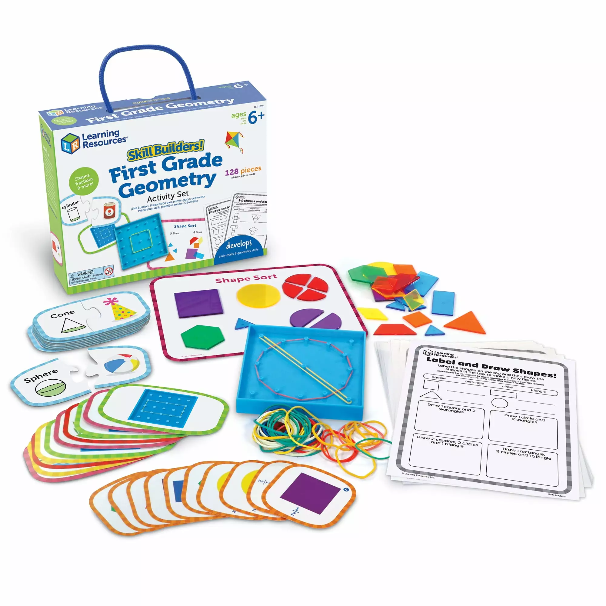 Learning Resources Skill Builders! 1st Grade Geometry - 128 Pieces. Boys and Girls Ages 6+ First Grade Learning Materials. Math Games for Kids