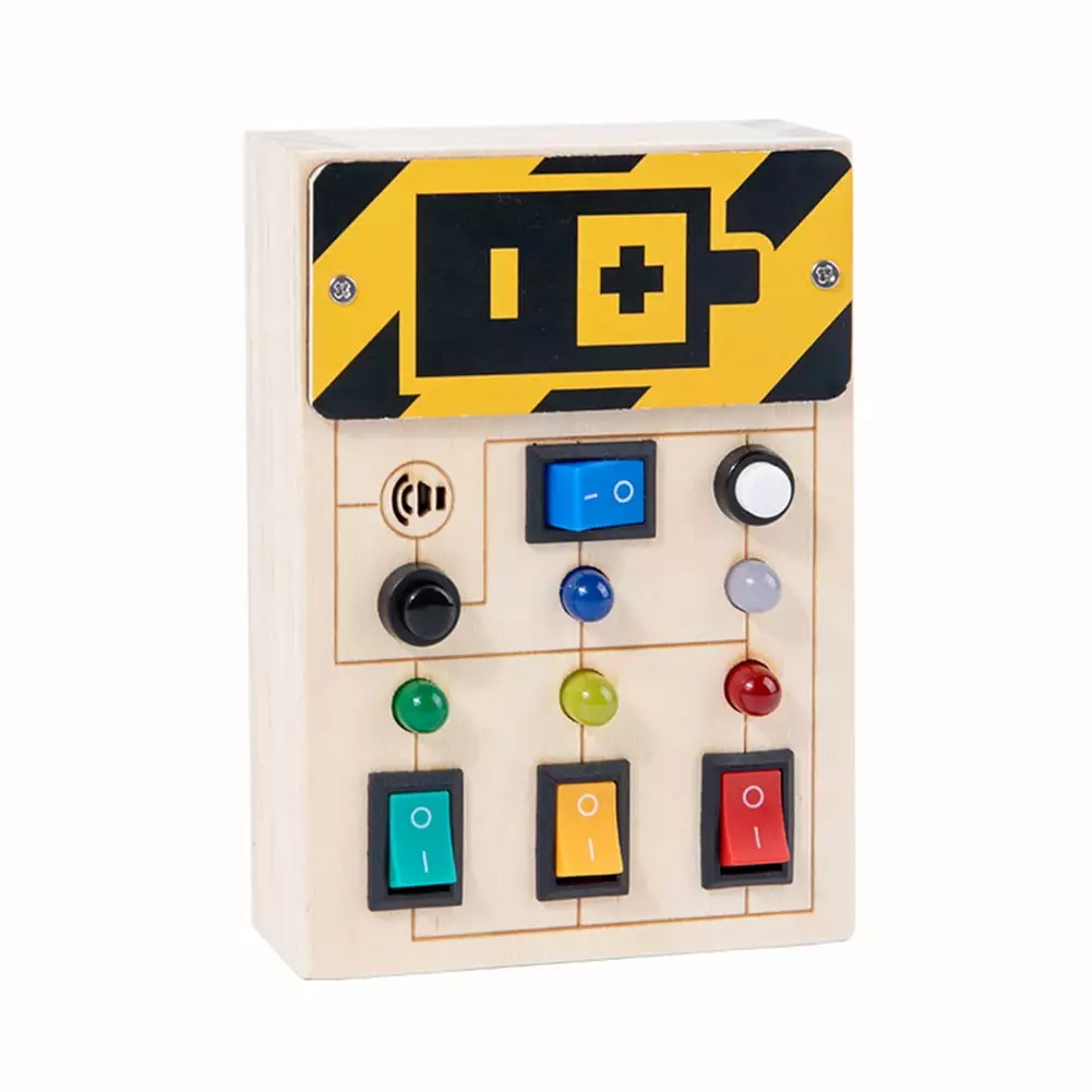 Lieonvis LED Light Switch Busy Board Montessori Toy Button Busy Board Toddlers Wooden Sensory Toys for Toddlers with Light Up LED Buttons Boys & Girls Educational Learning Toy