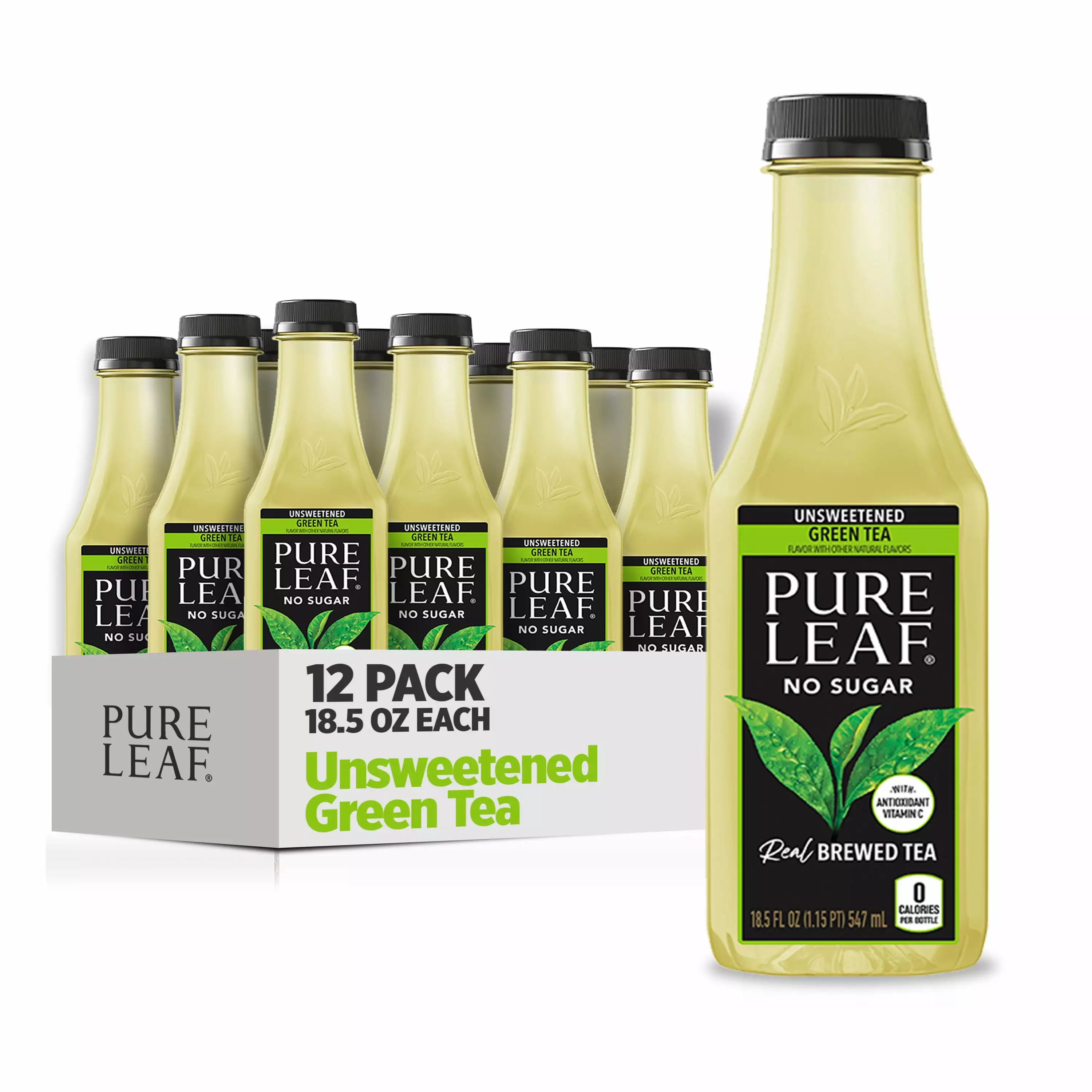 Lipton Pure Leaf Unsweetened Real Brewed Green Iced Tea. 18.5 fl oz. 12 Pack Bottles