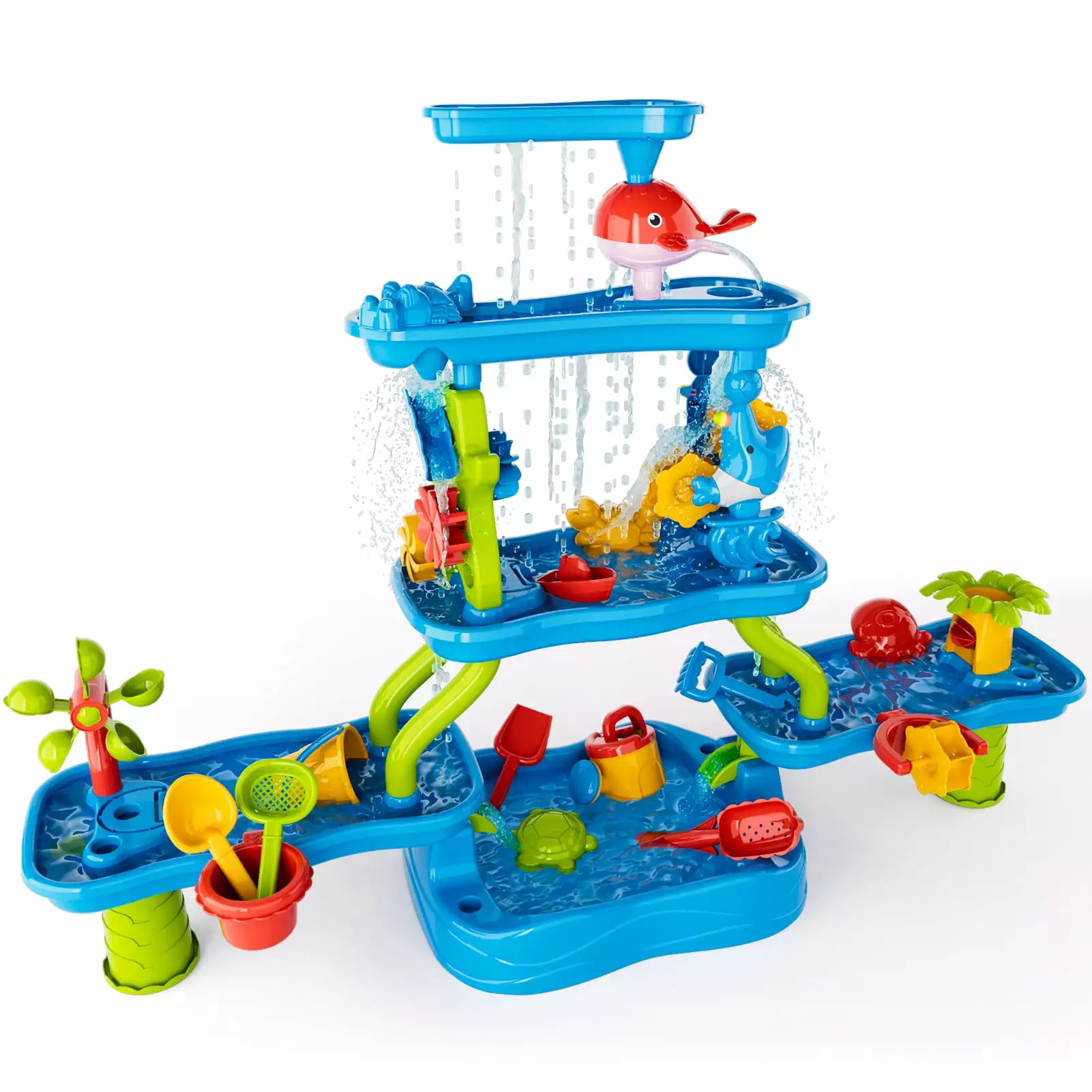 Lucky Doug 3-Tier Water Table for Toddlers 1-5.6 in 1 Water Play Set Kids Outdoor Activity for Kids Boys Girls Age 2-6 Years Old