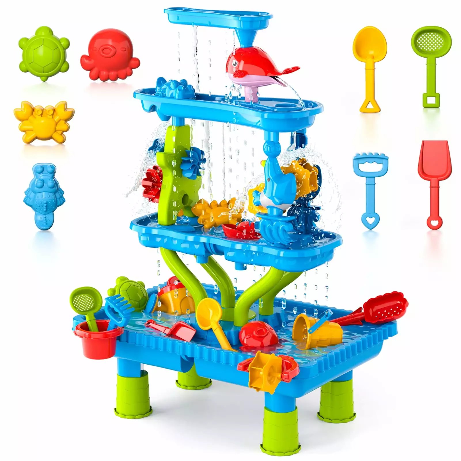 Lucky Doug 4-Tier Water Table Sand Beach Outdoor Toys. Kids Outdoor Toys Water Play Set for Toddlers Boys and Girls Ages 2-6 Years Old