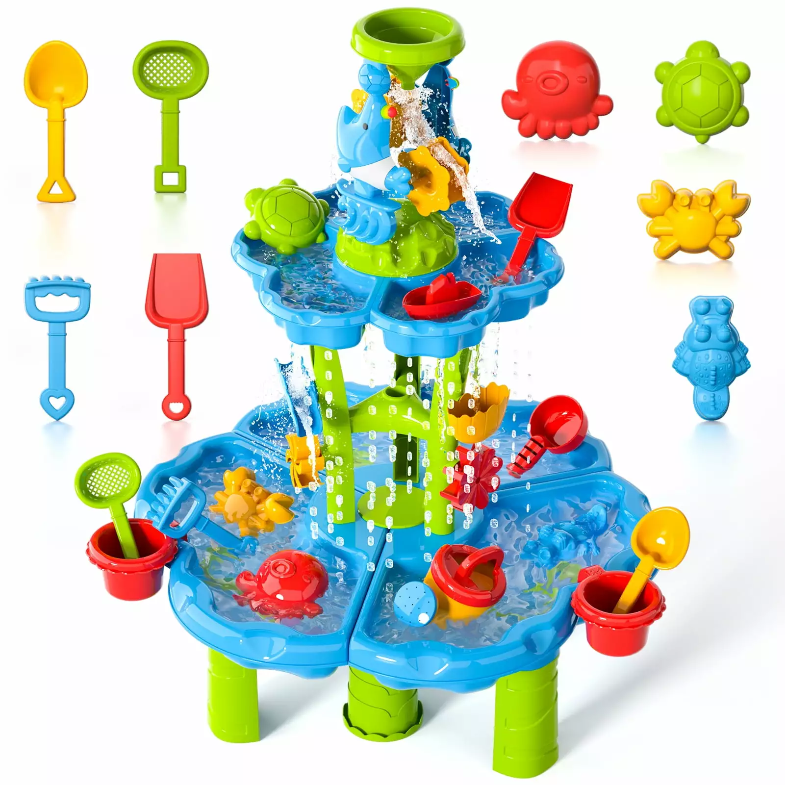 Lucky Doug Water Table for Toddlers 2 3 4 5. 2-Tier Sand Beach Water Play Toys Kids Outdoor Toys for Boys and Girls