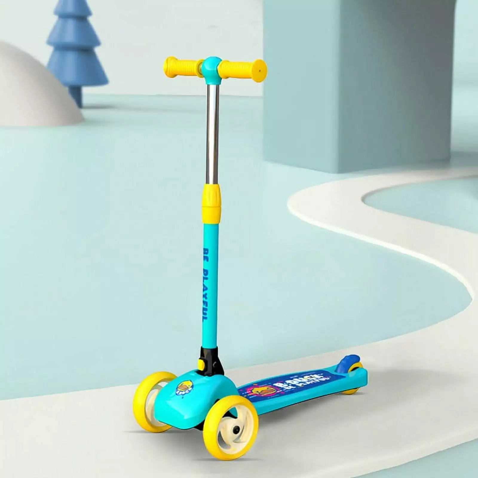 Luddy B.Duck Co-branded Edition Kids Kick Scooter with 3 Adjustable Heights and Light Up Wheels. Gift for Toddlers Blue