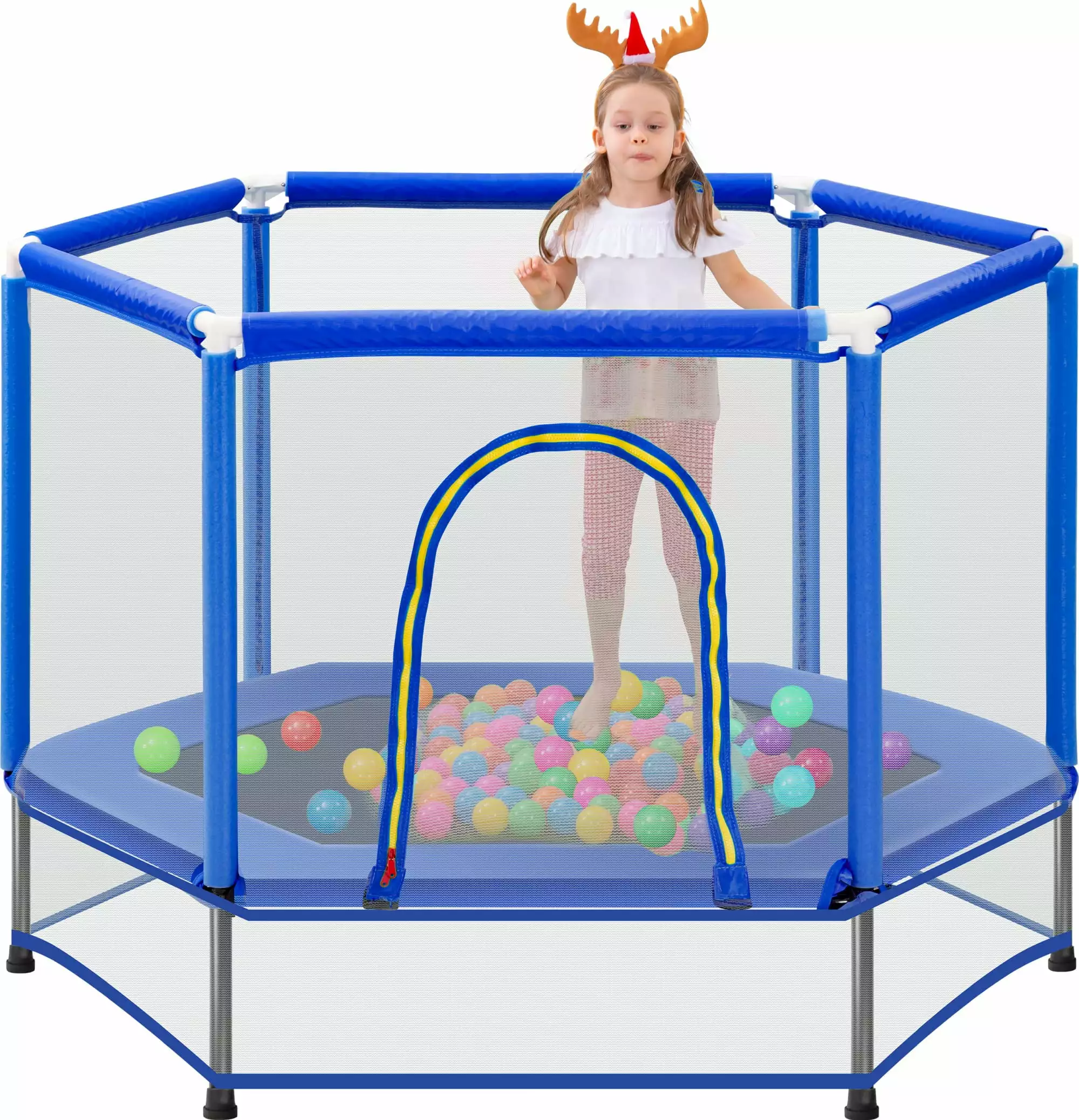 Leuco 55 Children's Mini Trampoline. 4.5ft Indoor Outdoor Toddler Trampoline with Safety Enclosure and Pit Balls Baby Tiny Trampoline Birthday Gift for Boys and Girls 3 Months and Older