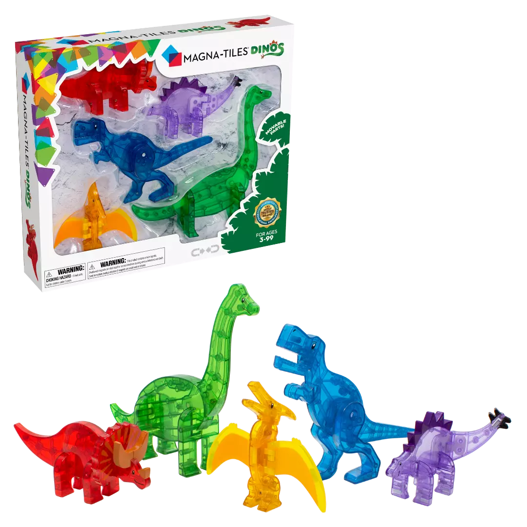 MAGNA-TILES Dinos 5-Piece Magnetic Construction Set. The ORIGINAL Magnetic Building Brand