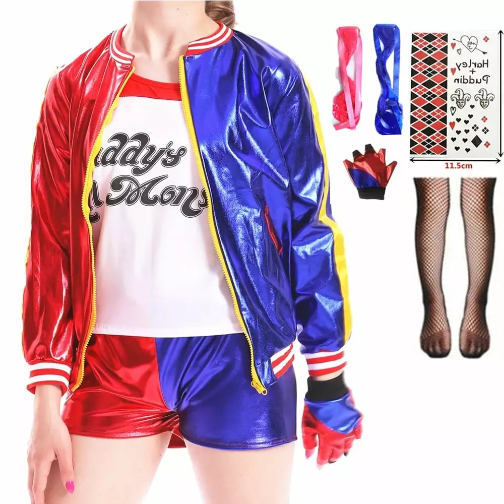 MAVLLY Harley Quinn Costume for Girls Cosplay Suicide Harleen Quinzel Kids Girls Quinn Squad T Shirt Joker Jacket Halloween Costume