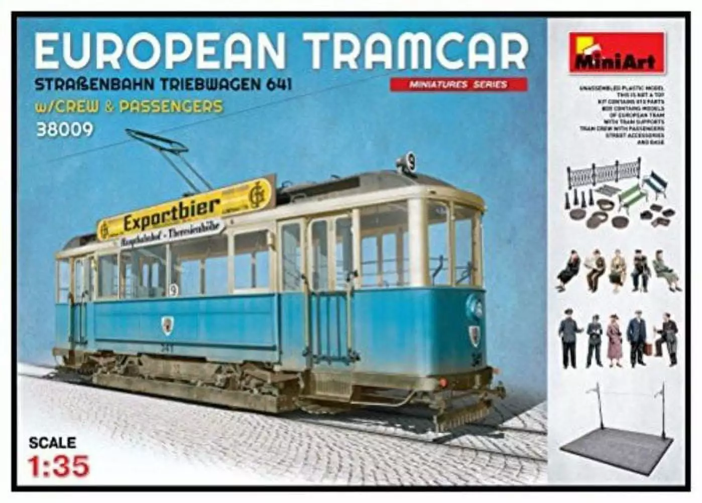 MIA38009 1:35 Miniart European TRAMCar with Crew & Passengers + Display Base [MODEL BUILDING KIT]