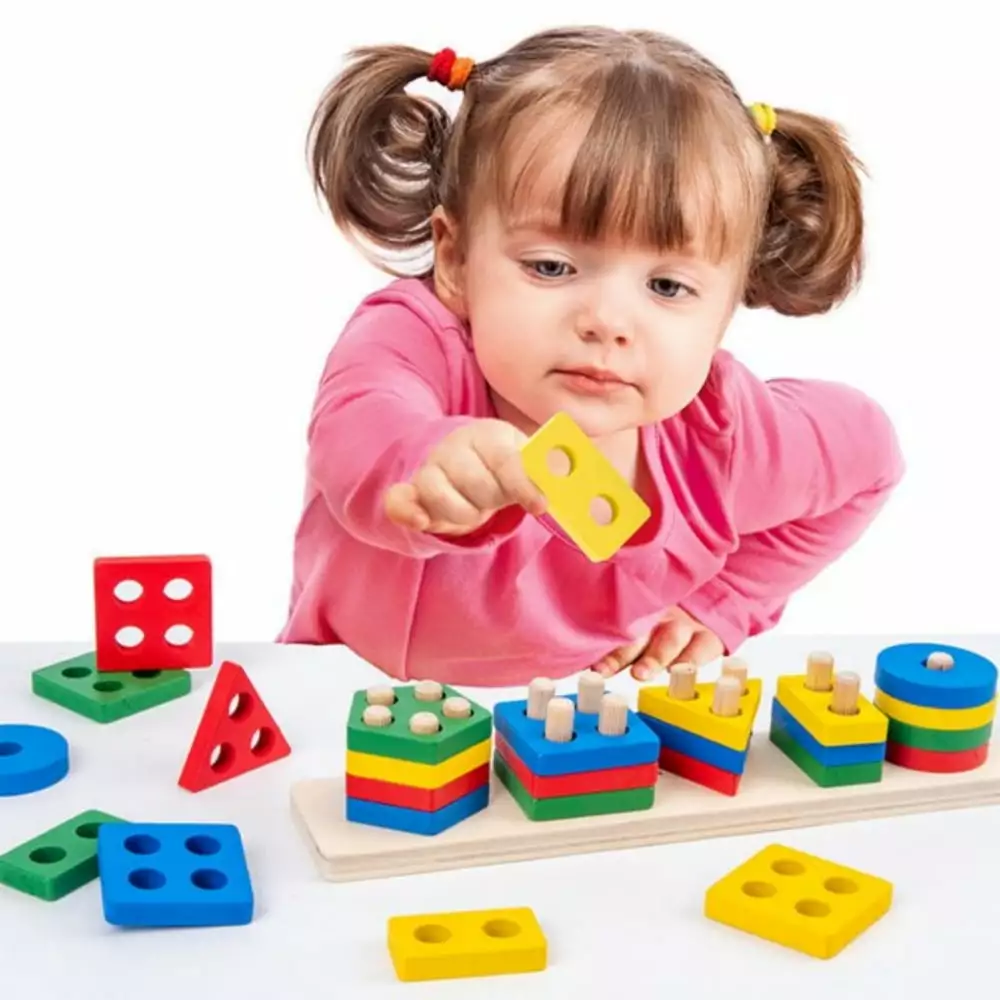 MODANU Wooden Educational Sorting and Stacking Toy Puzzle Blocks Toy for Toddlers Preschool Children Game. Kids Montessori Education