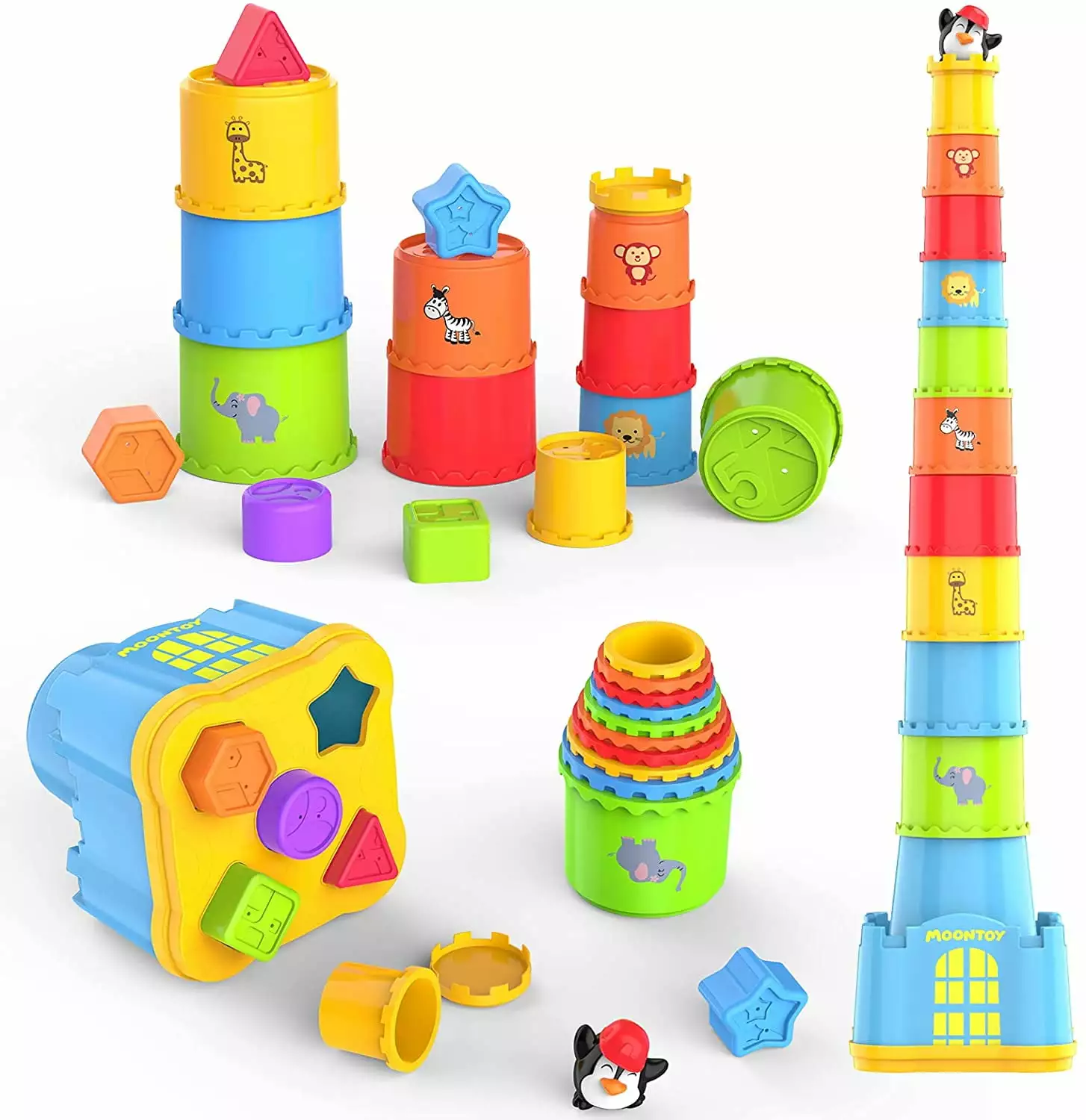 MOONTOY Baby Stacking Nesting Cups Toys. Summer Toys for Toddlers 1-3. Beach Stacking Cups. Baby Bath Toy. Montessori Toys Birthday Gifts for Kids Boys and Girls