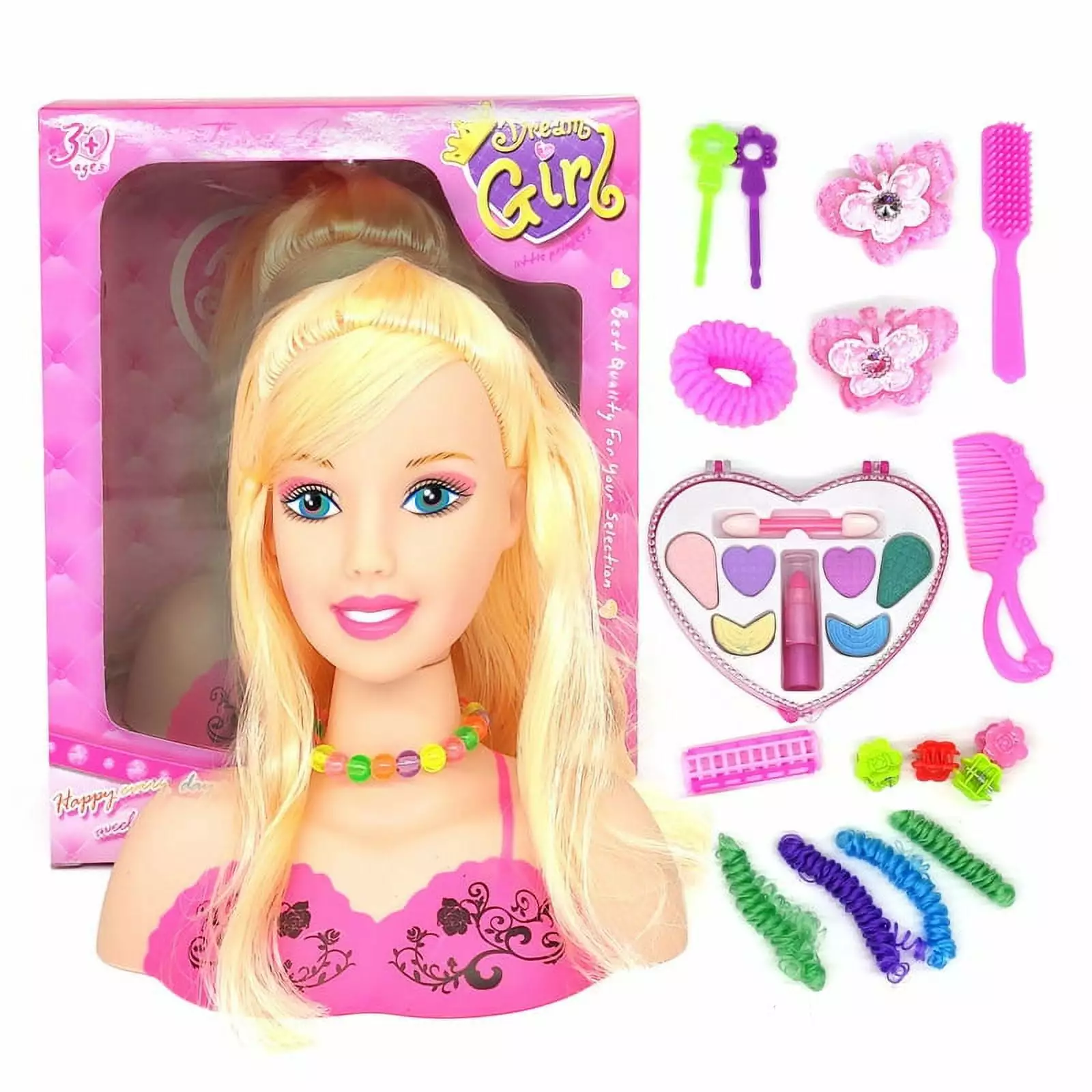 Makeup Pretend Playset Toy With 17Pcs Hairdressing Styling Head Doll Makeup Toy Educational Toy Gift For Boys Girls 3-6 Year Old