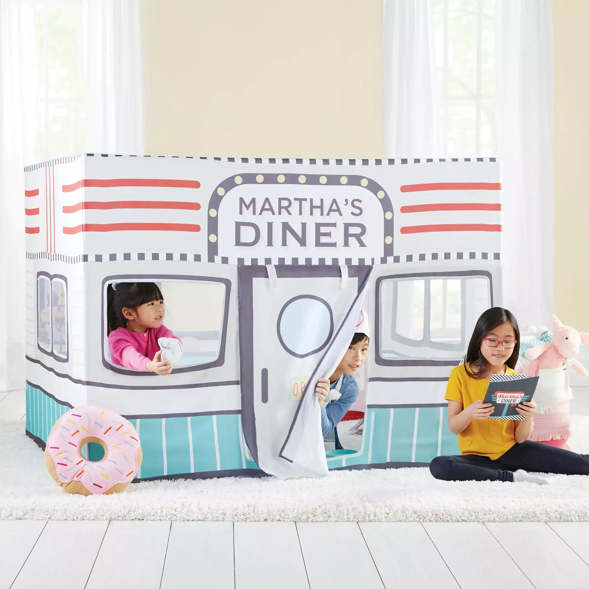 Martha Stewart Kids' Diner Play Tent: Children's Large Indoor Pretend Play Playhouse for Playroom. Foldable Toddler Bedroom Tent