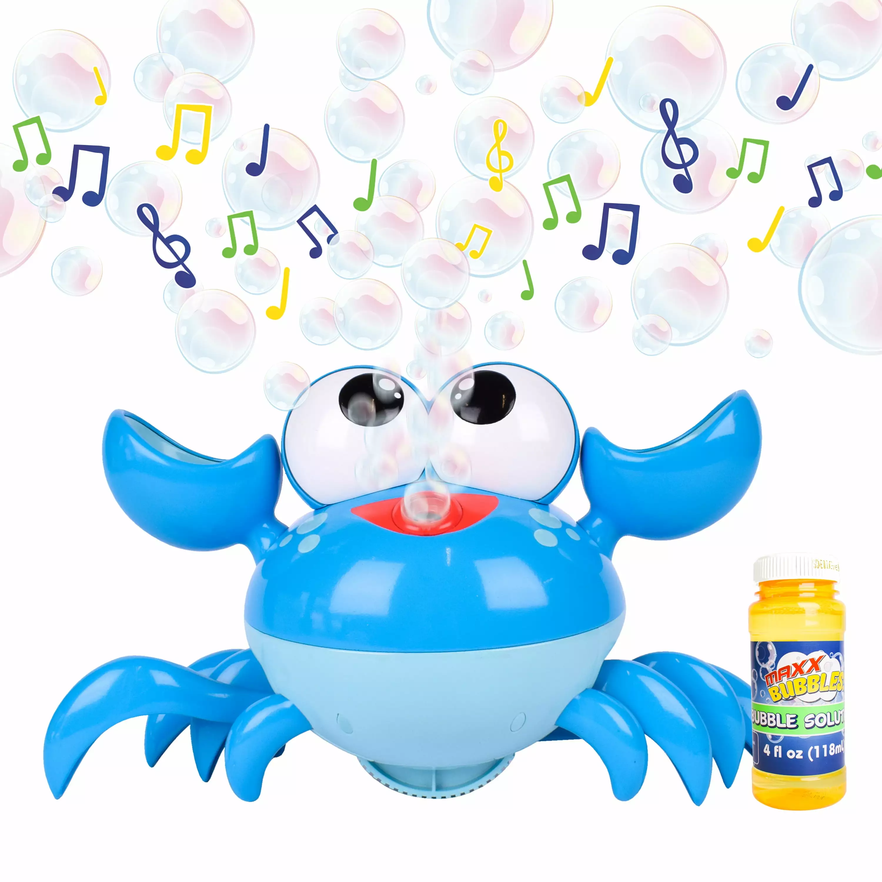 Maxx Bubbles Dancing Crab Bubble Machine Moving Bubble Blower for Kids Lights Up and Plays Music 4oz Bottle of Bubble Solution