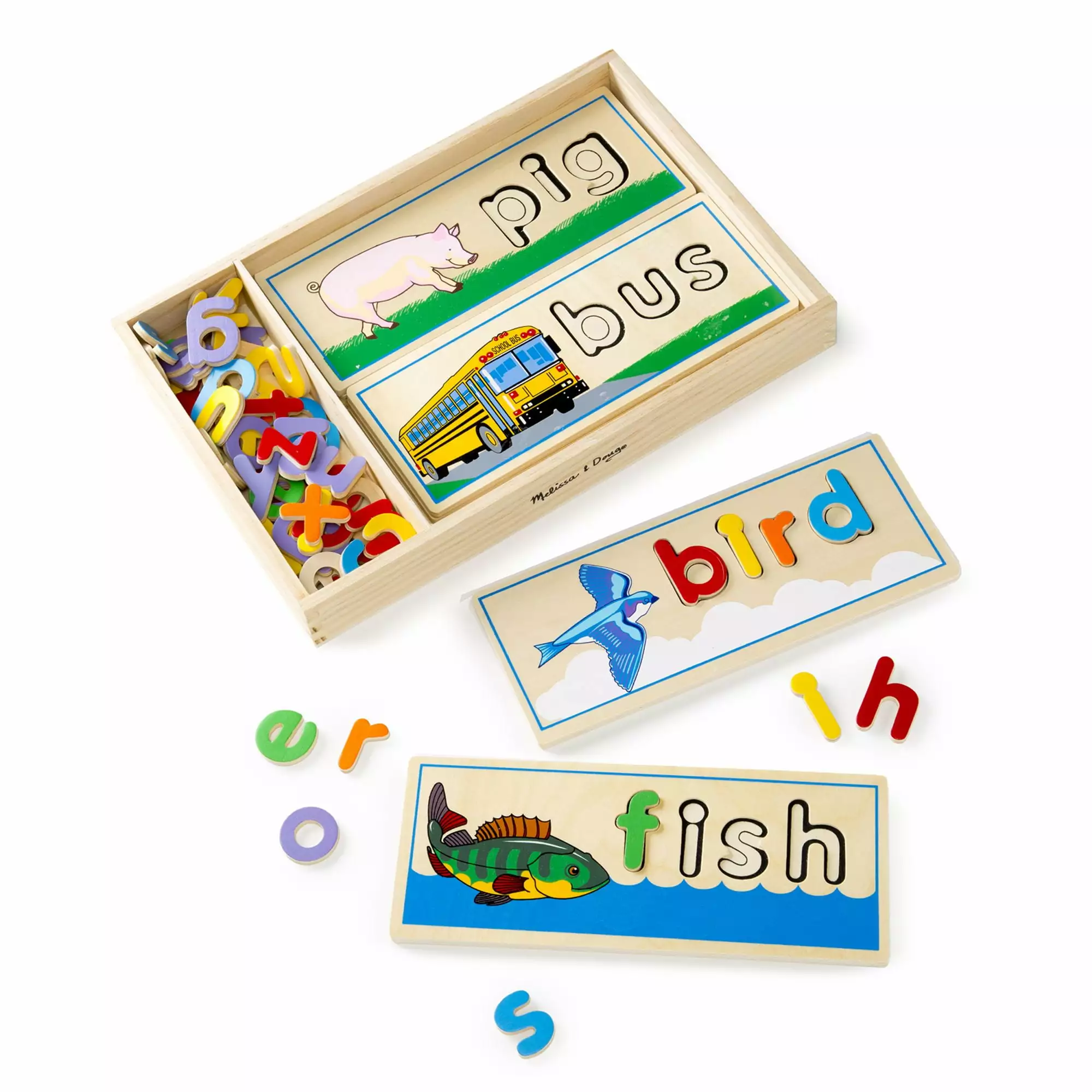 Melissa & Doug See & Spell Wooden Educational Toy With 8 Double-Sided Spelling Boards and 64 Letters