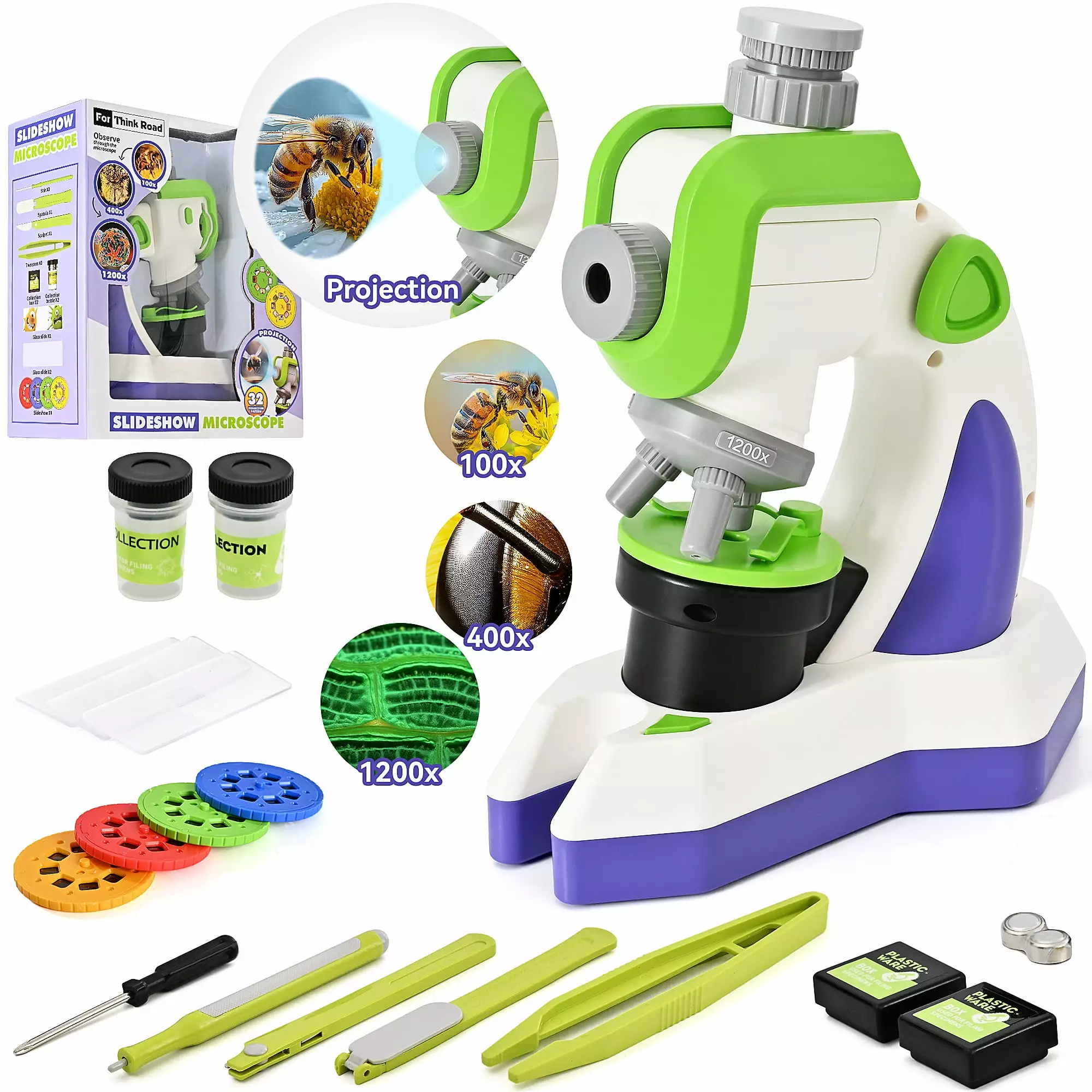 Microscope for Kids - Science Kits 100X-1200X Beginner Kids Microscope with Projection Modes. Science Kits for Kids Age 5-7